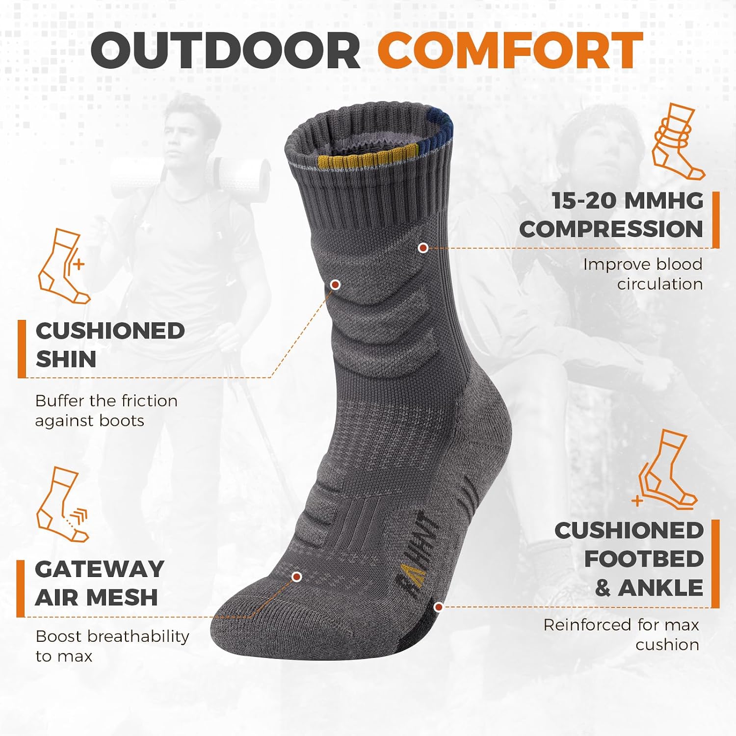 Detalle 2 de Merino Wool Thermal Walking Hiking Socks 3 pairs
