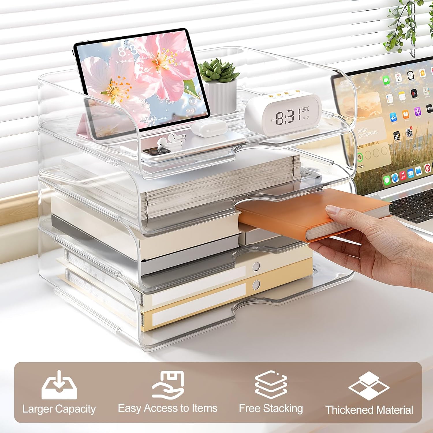 Detalle 1 de NUOGIC C4-DSKO-CA Acrylic Desk Organizer, Clear Stackable Paper Tray