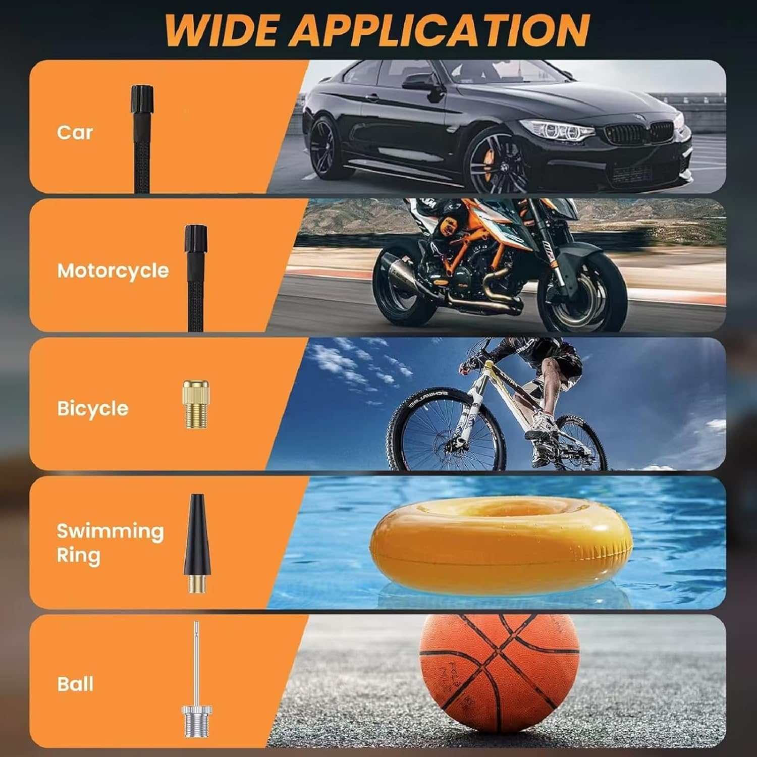 Detalle de Tyre Inflator Portable Air Compressor with 20000mAh Battery and 150PSI – Cordless Car, Motorcycle, Bike and Ball Pump (Raven Black)