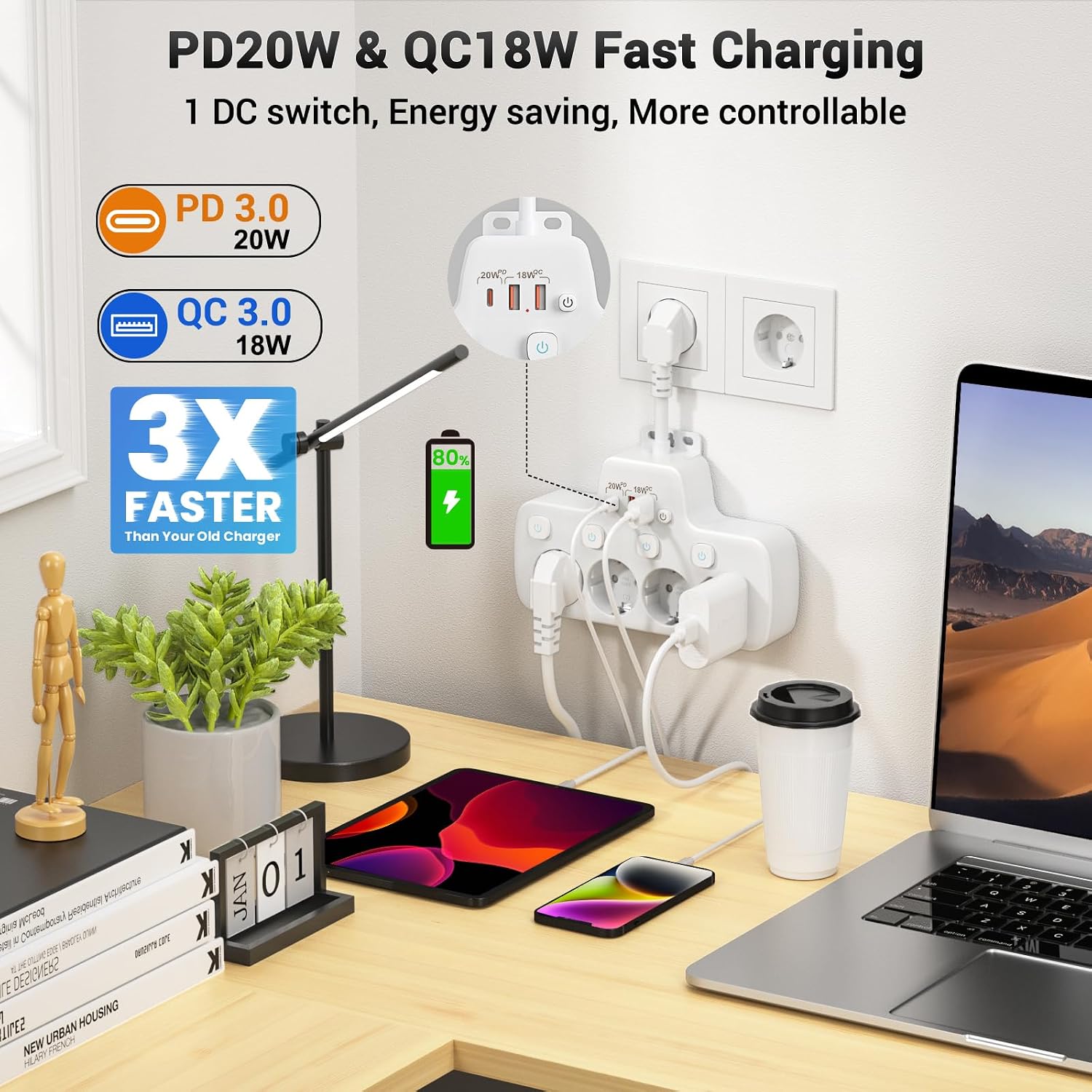 Detalle de Multiprise PD20W 5 prises avec USB