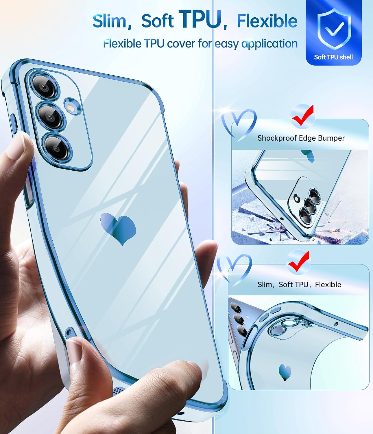 Detalle de LeYi Galaxy A17 Case with 2 Tempered Glass Screen Protectors – Blue