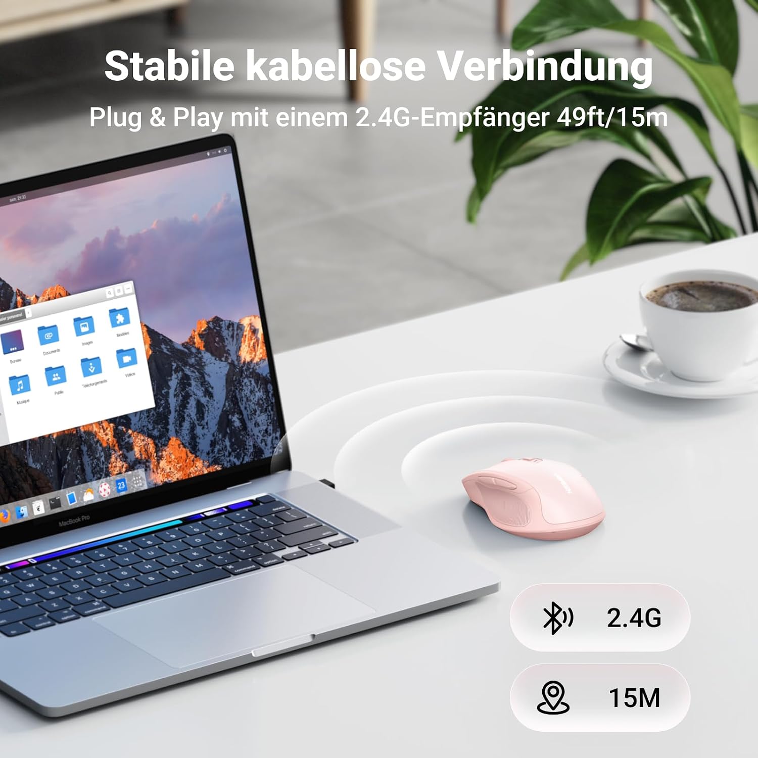 Thumbnail 1 de UGREEN 2.4G kabellose Maus – 4000 DPI, ergonomisch, 18 Monate Akkulaufzeit (Rosa)