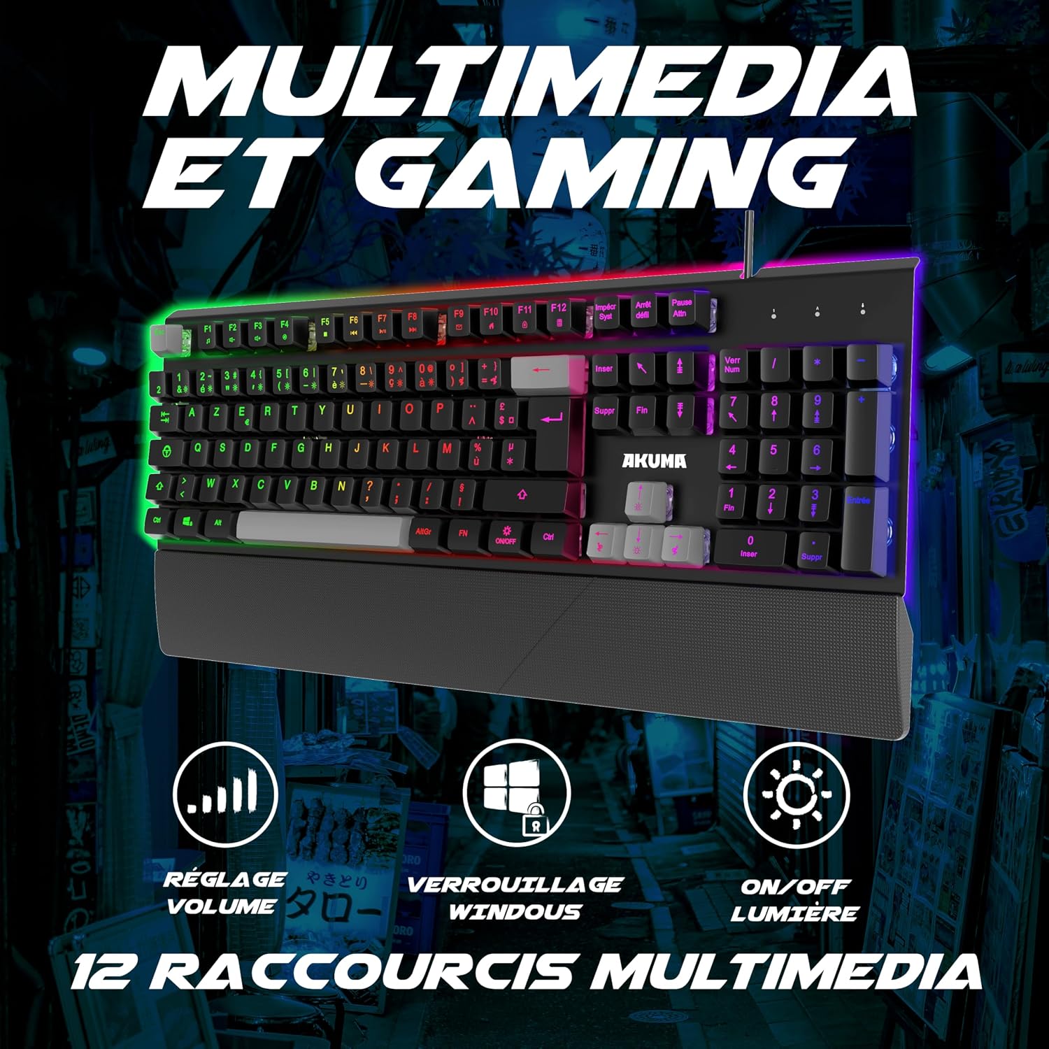 Detalle 2 de AKUMA AKSHOK02 – membranowa klawiatura gamingowa AZERTY z RGB