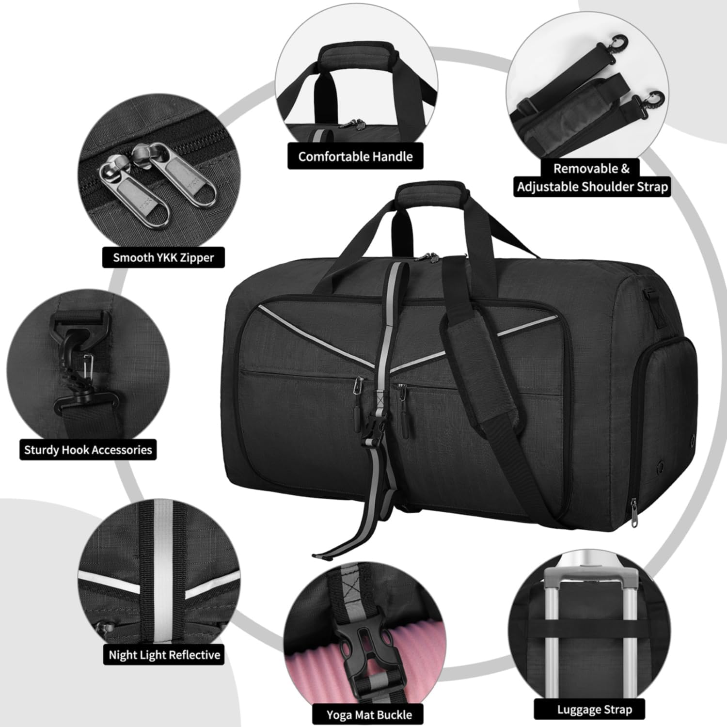 Detalle 2 de Lubardy Borsone da Viaggio Grande 65L/80L/100L Pieghevole, Impermeabile, Leggero e Versatile con Scomparti per Scarpe