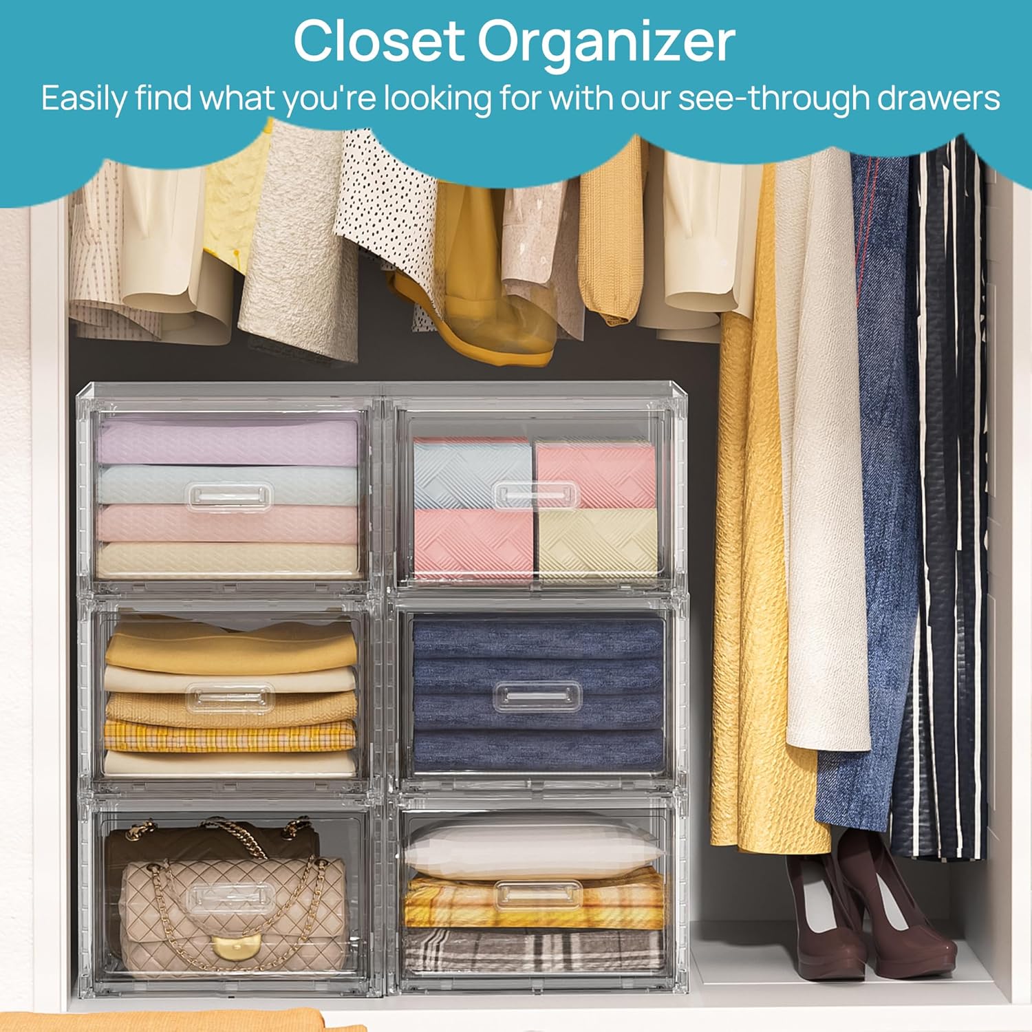 Detalle de Vtopmart 4 Pack Large Stackable Storage Drawers: Clear Acrylic Organisers
