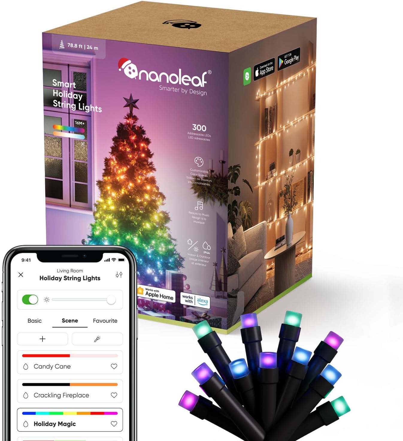 Detalle de Nanoleaf smart-lichtsnoer 24 m met 300 RGB-leds en wifi-bediening