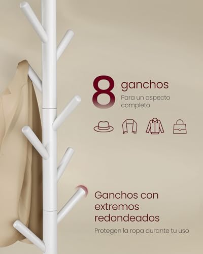 Thumbnail 2 de VASAGLE RCR04WT perchero en forma de árbol de madera maciza con 8 ganchos