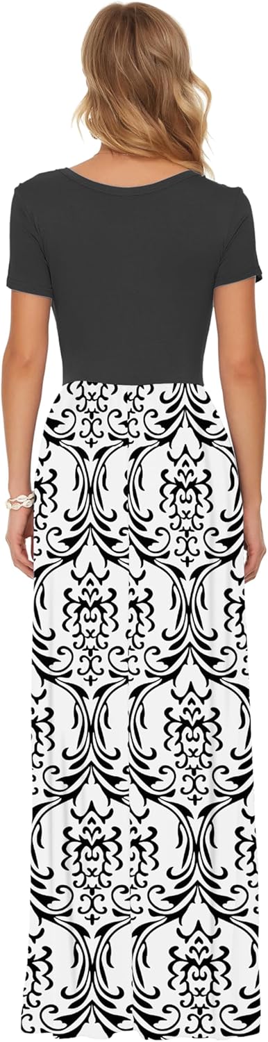 Detalle de AUSELILY Damen Maxi-Kleid mit Taschen – Kurzarm, elastische Taille, weiß möglich (Sommer/Strand)