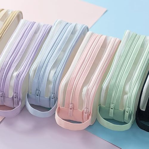 Detalle de Deyaah Large Clear Mesh Pencil Case Pouch – 2 Compartment, Transparent & Multifunctional