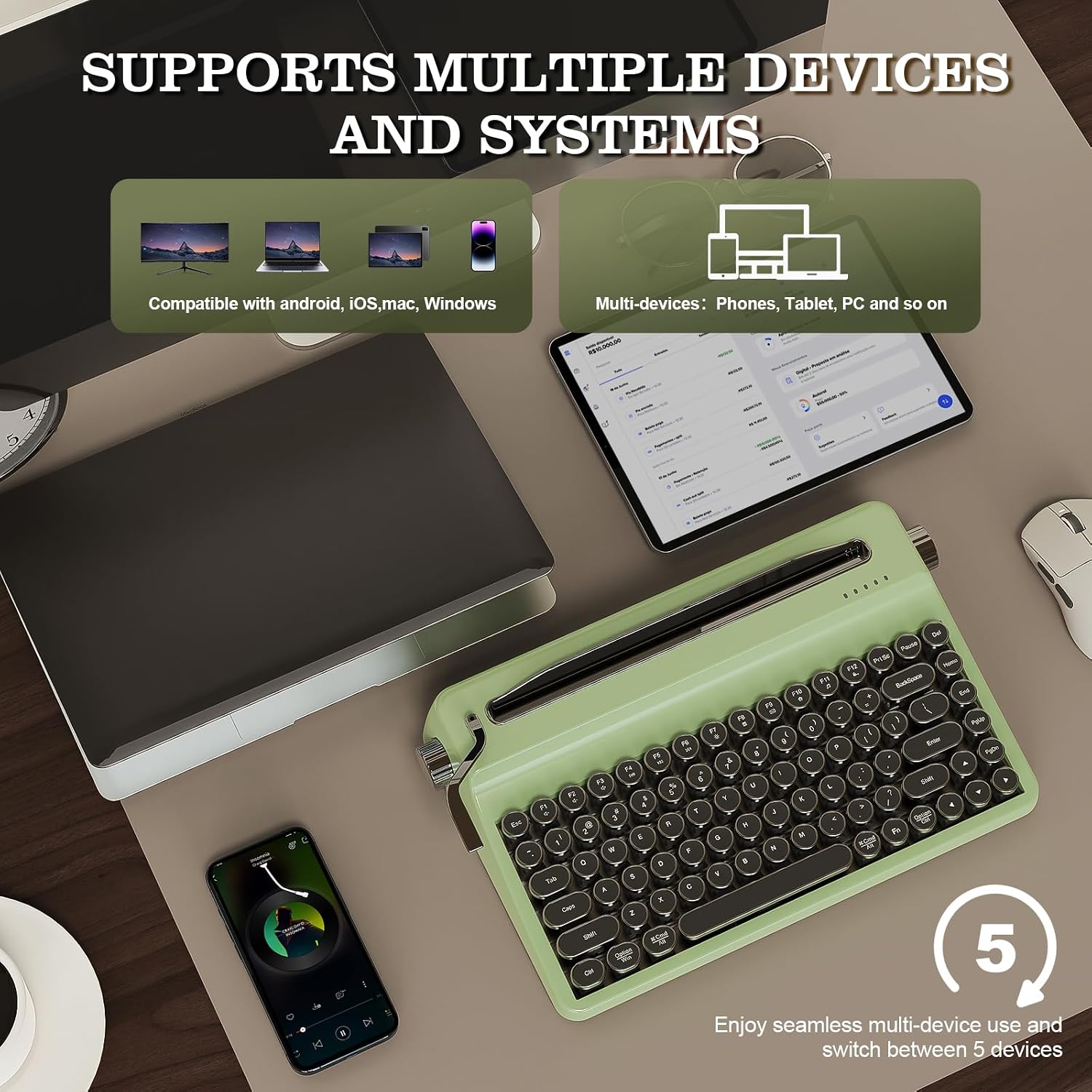 Thumbnail 3 de YUNZII QL75 Wireless Typewriter Hot Swap Tastatur (75%) – QMK/VIA, Tri-Mode Funk, 2,4 GHz/BT/USB‑C