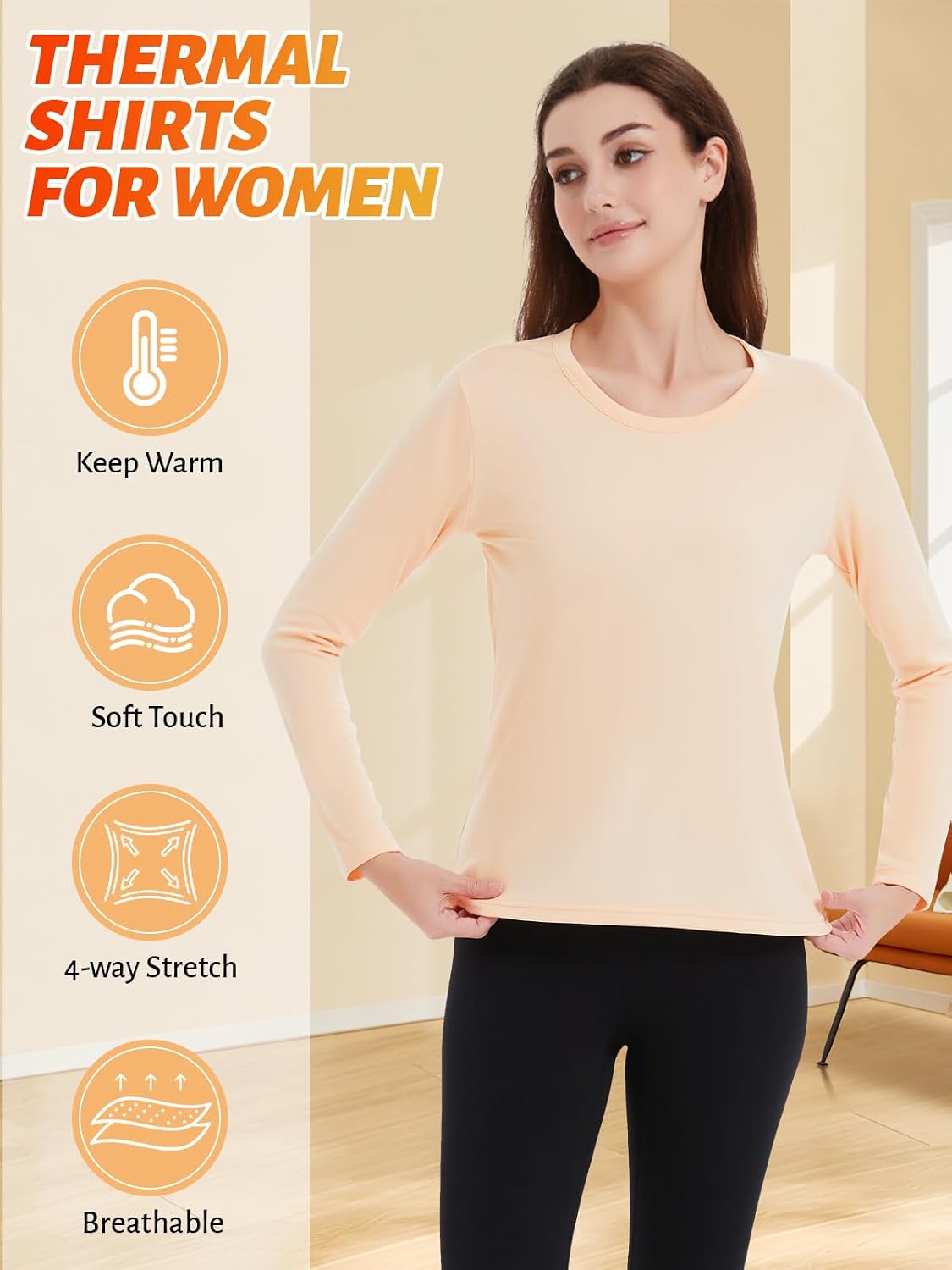 Detalle de Soudittur Maglia Termica Donna a Manica Lunga con Pile Interno