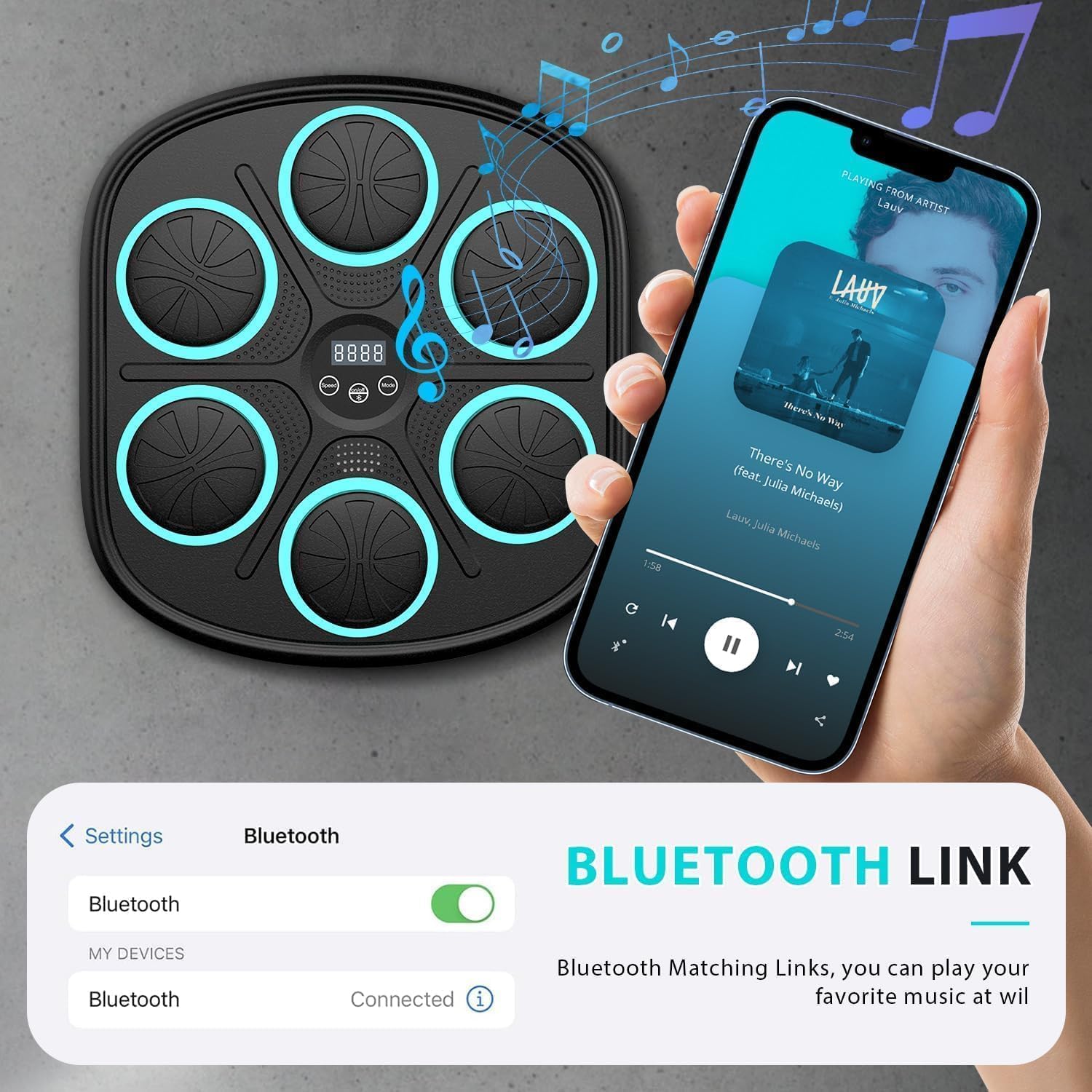 Detalle 2 de Poetish 32900-MBT Smart Music Boxing Machine with Bluetooth and LED Targets