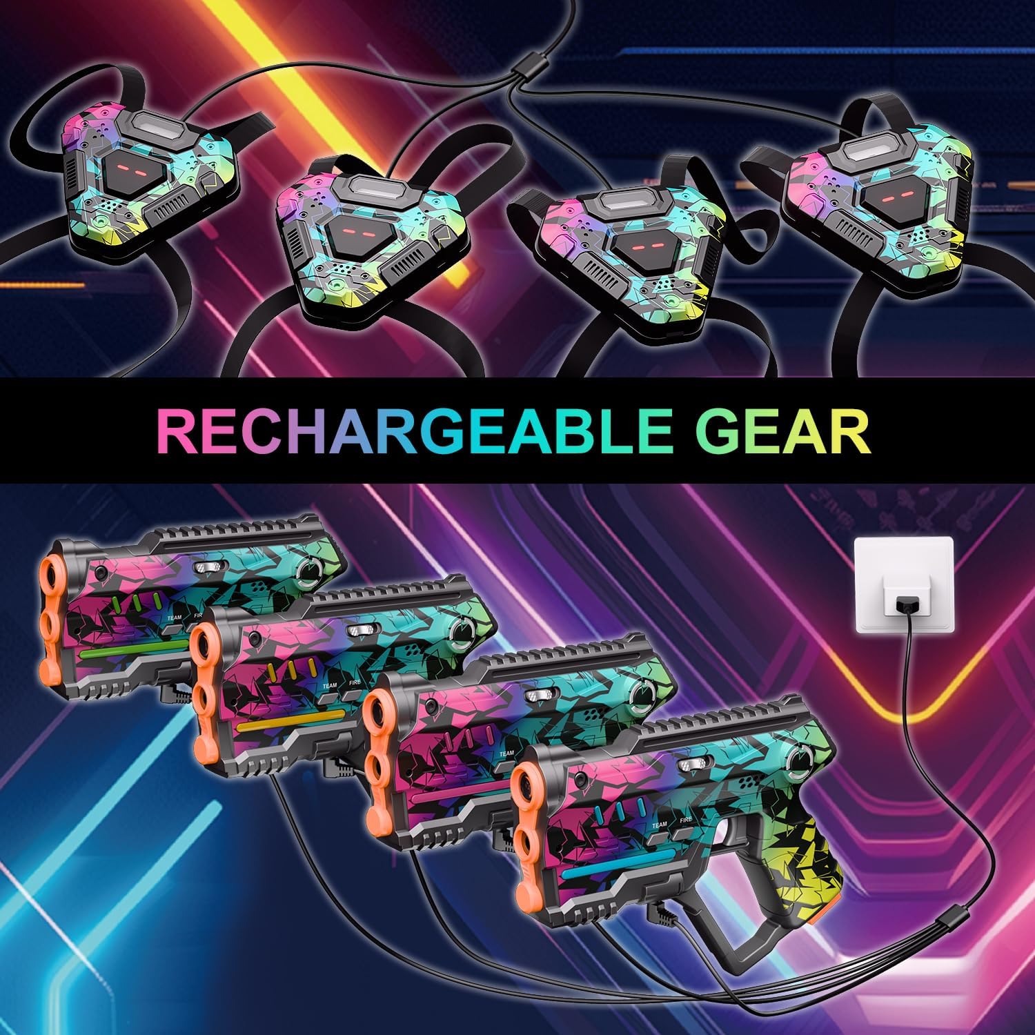 Thumbnail 1 de Rechargeable Laser Tag Set of 4 (Cyberpunk) with Vests, 150ft Infrared Range