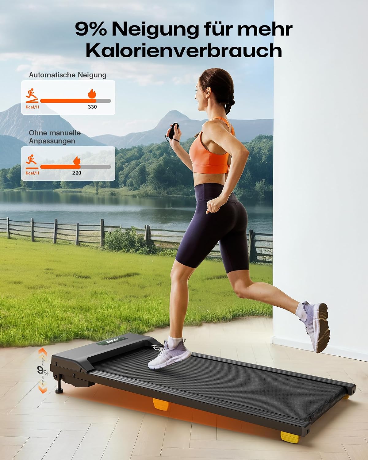 Detalle 2 de UREVO Walking Pad 9% Steigung leises Laufband Büro