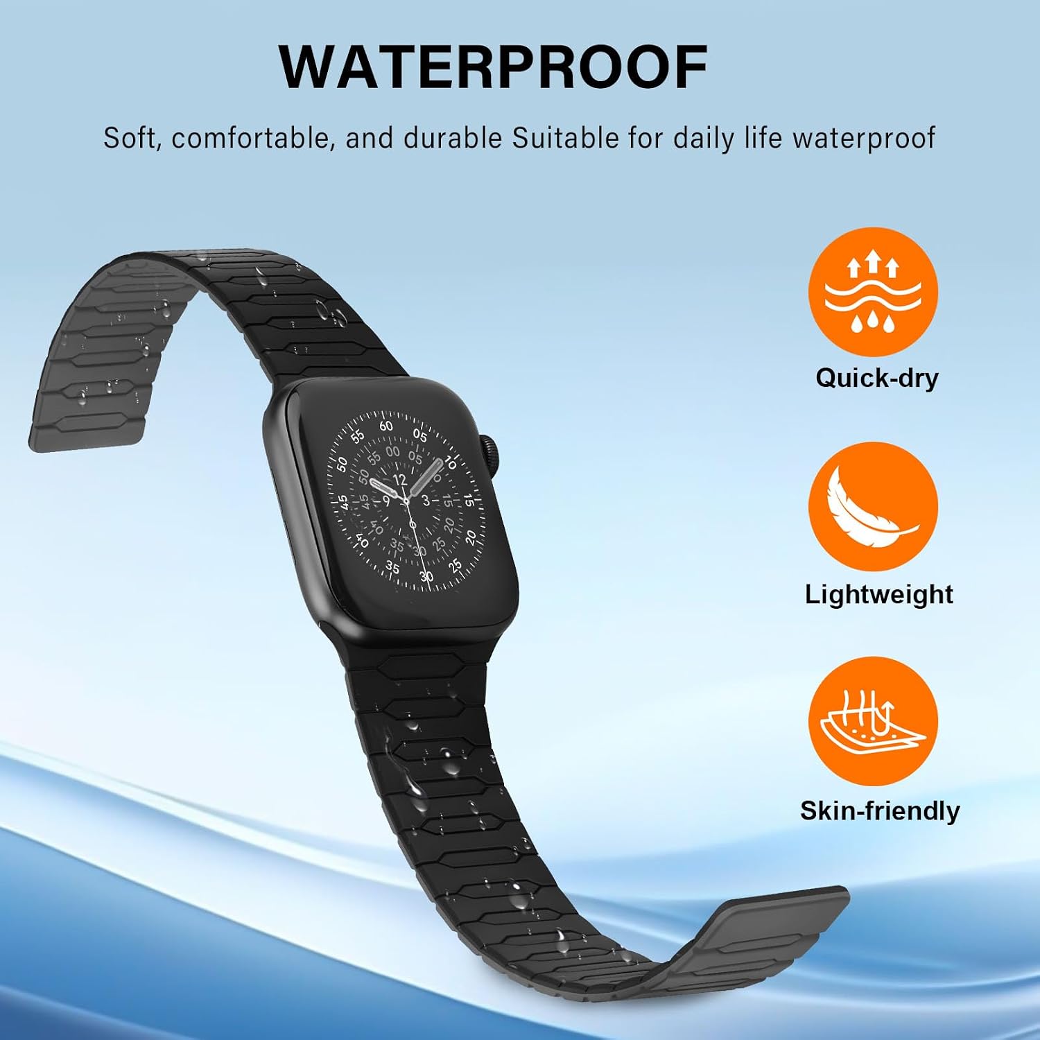 Detalle de Sixmoat Magnetic Band for Apple Watch (42mm/41mm/40mm/38mm) — Black-Gray silicone sport strap