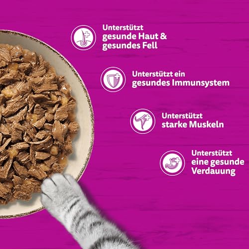 Detalle de Whiskas 1+ Ragout Geflügel Auswahl in Gelee – Hochwertiges Nassfutter für ausgewachsene Katzen, 40x85 g