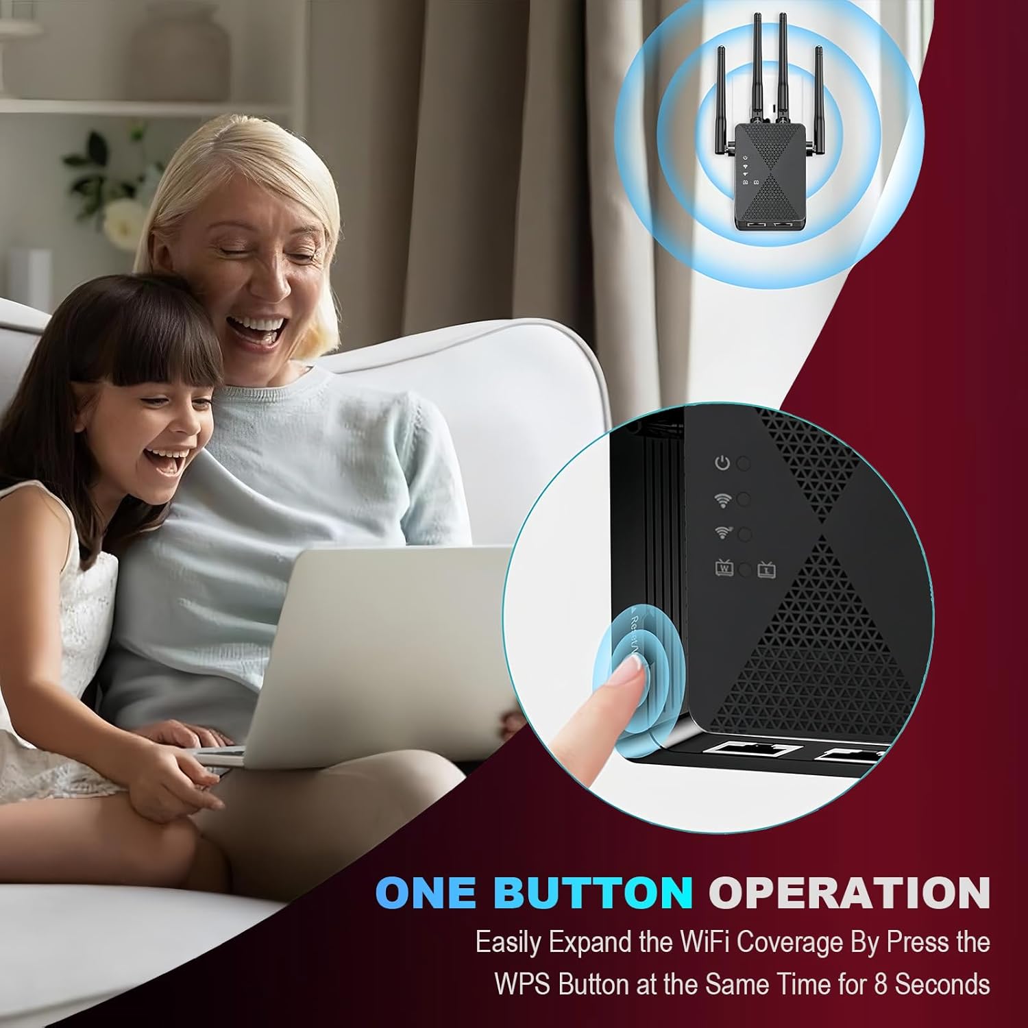 Thumbnail 1 de COOYA Dual Band WiFi Extender (5GHz/2.4GHz) with Ethernet Port — 12880 Sq.ft Coverage