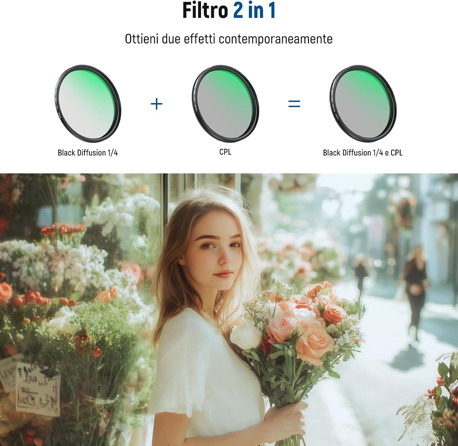 Thumbnail 3 de NEEWER kit filtro 2in1 67mm CPL + Black Diffusion 1/4 con clip per smartphone