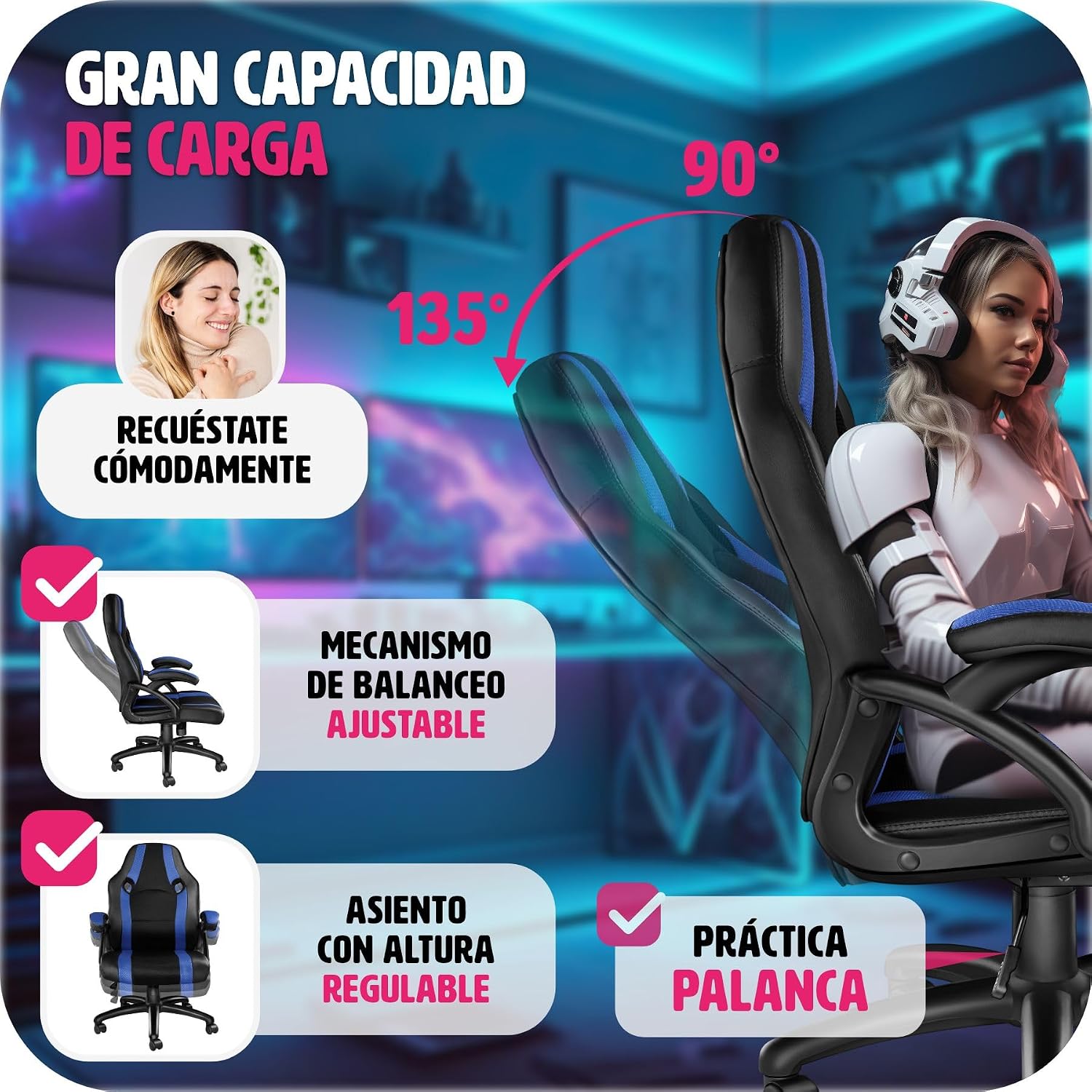 Thumbnail 5 de tectake Silla Gaming ergonómica con ajuste