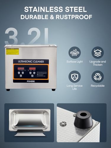 Thumbnail 4 de FOHERE Ultrasonic Cleaner with Heater and Timer (3.2L, 120W) – Stainless Steel