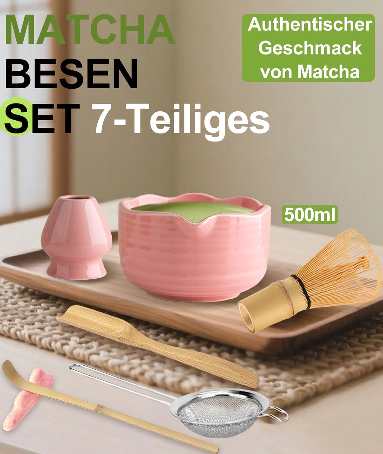 Thumbnail 1 de JBER Matcha Besen Set Pink 7-teilig – Keramikschale, Bambusbesen und Zubehör