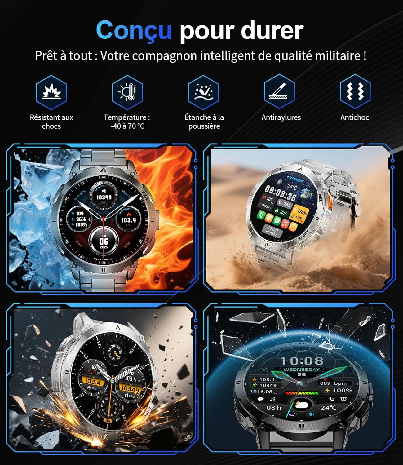 Thumbnail 1 de FITFLEX Montre Connectée Homme: 1,62" AMOLED, design militaire et autonomie remarquable