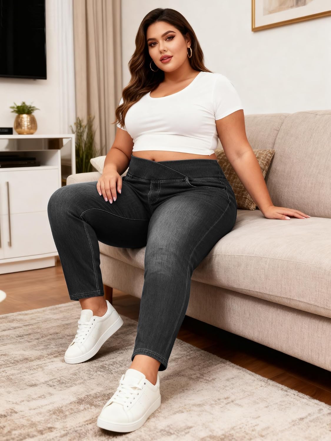 Thumbnail 2 de LaiEr Leggings Skinny V haute avec imprimé faux denim