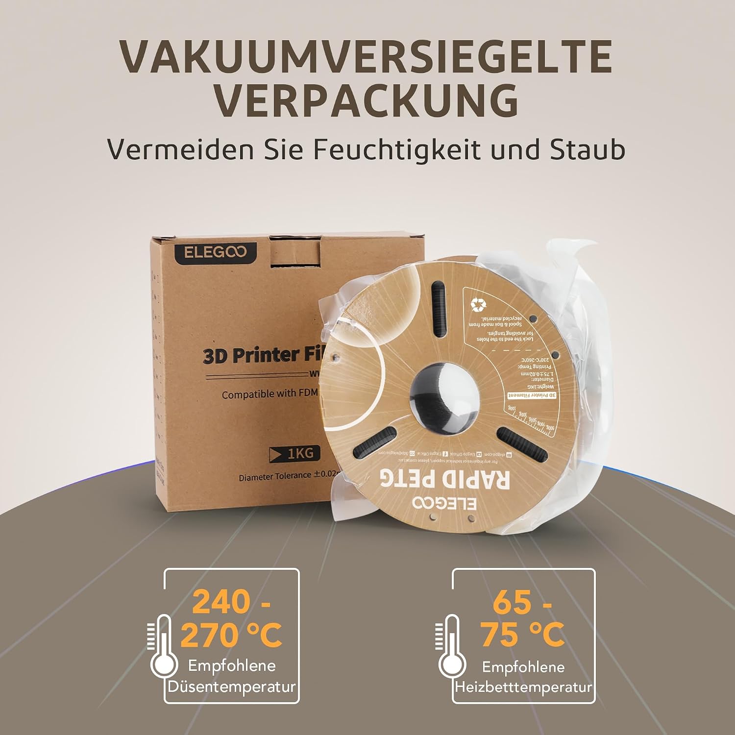 Detalle de ELEGOO Rapid PETG Filament 1,75 mm Weiß – 1 kg, Hochgeschwindigkeits-Option für die meisten 3D-Drucker