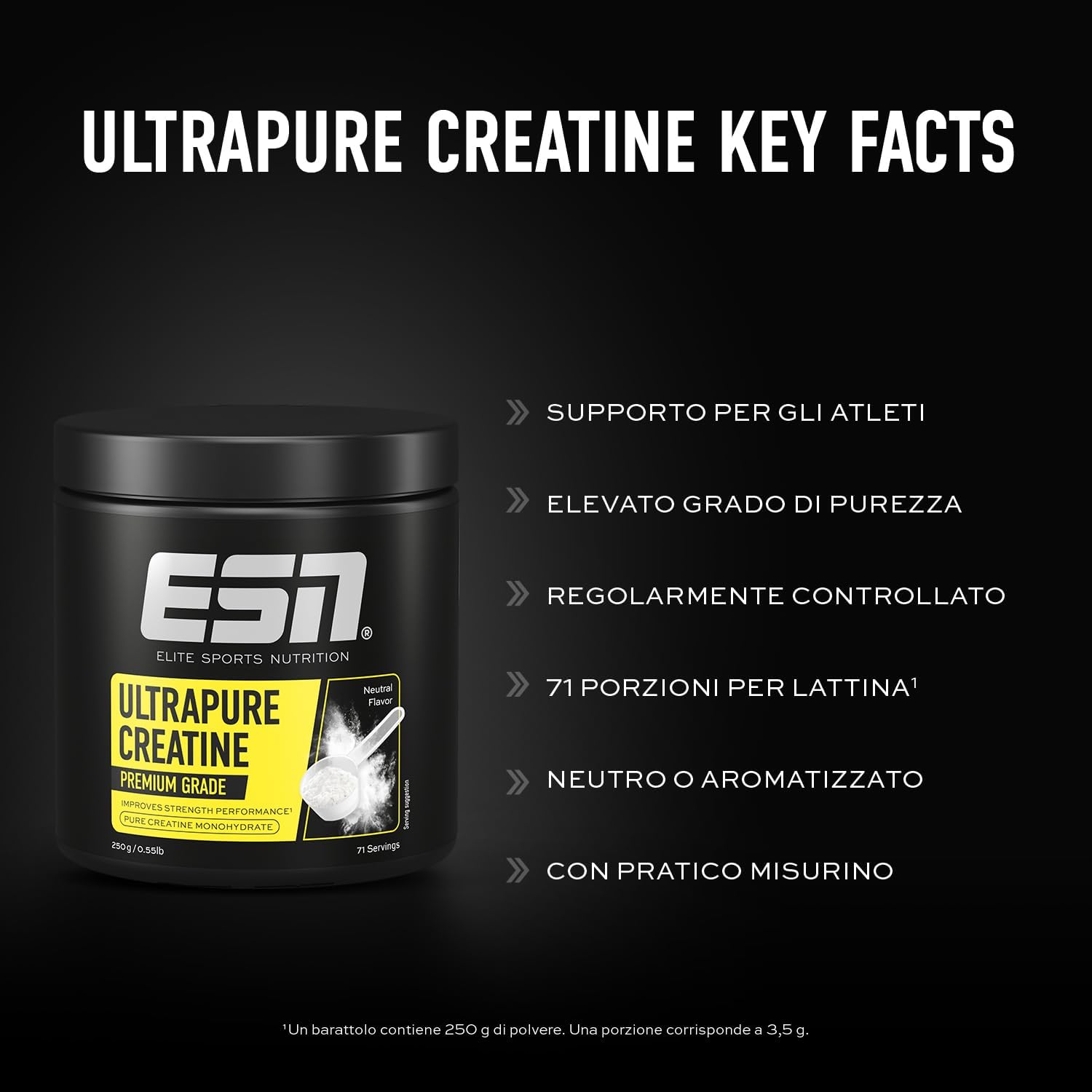 Detalle de ESN Ultrapure Creatine Monohydrate 250 g – creatina monoidrato microfine, solubile e vegana, made in Germany