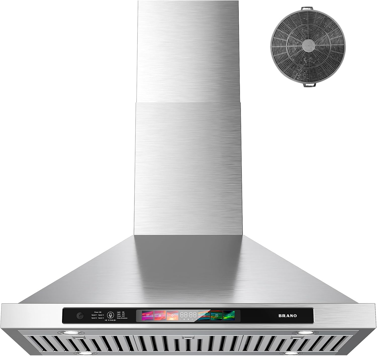 Detalle de BRANO TW03S-30 30-Inch Wall-Mount Range Hood, 900 CFM, Smart Controls