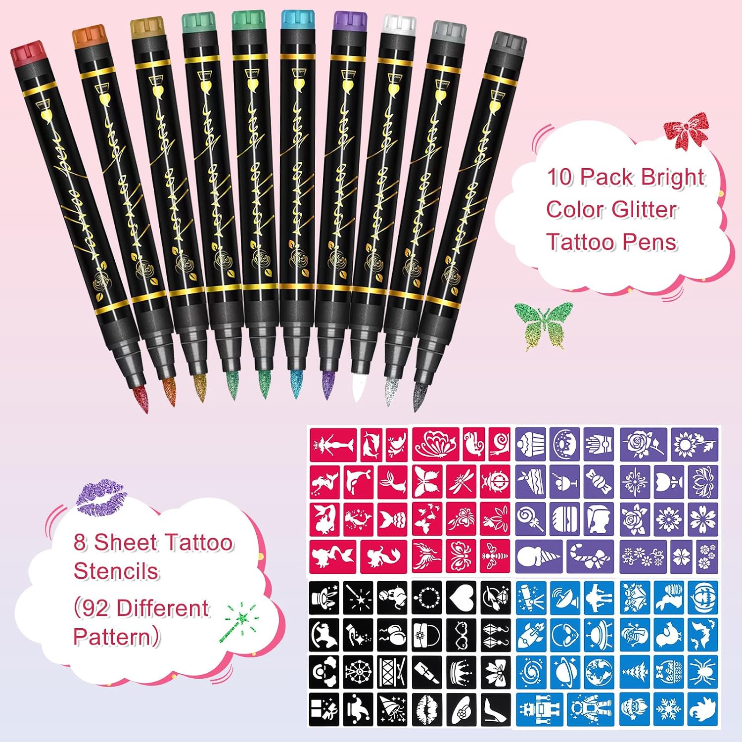 Detalle de Tattoo Stifte Kinder – Glitzer 10er Set