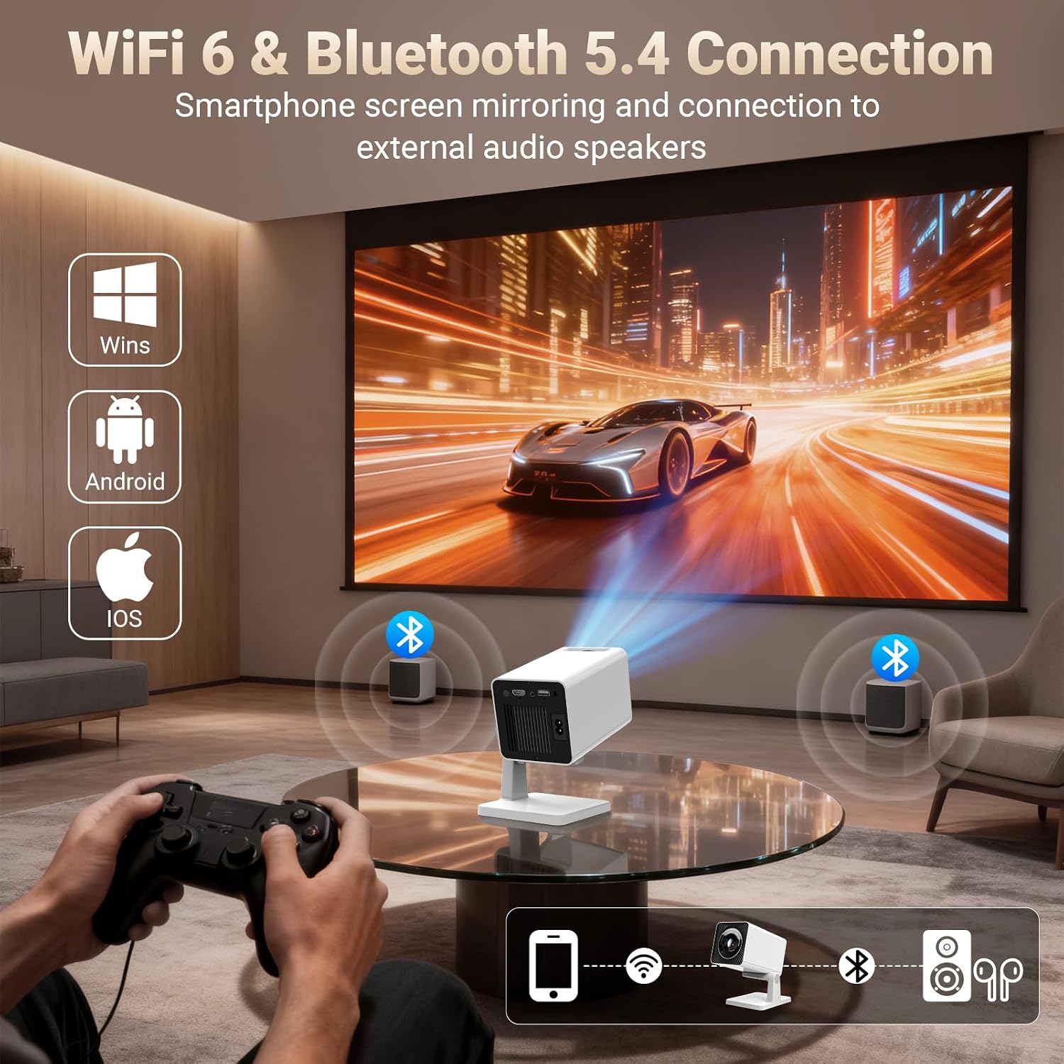 Detalle 2 de Mini Projector for Bedroom Ceiling: Smart Portable Android Projector