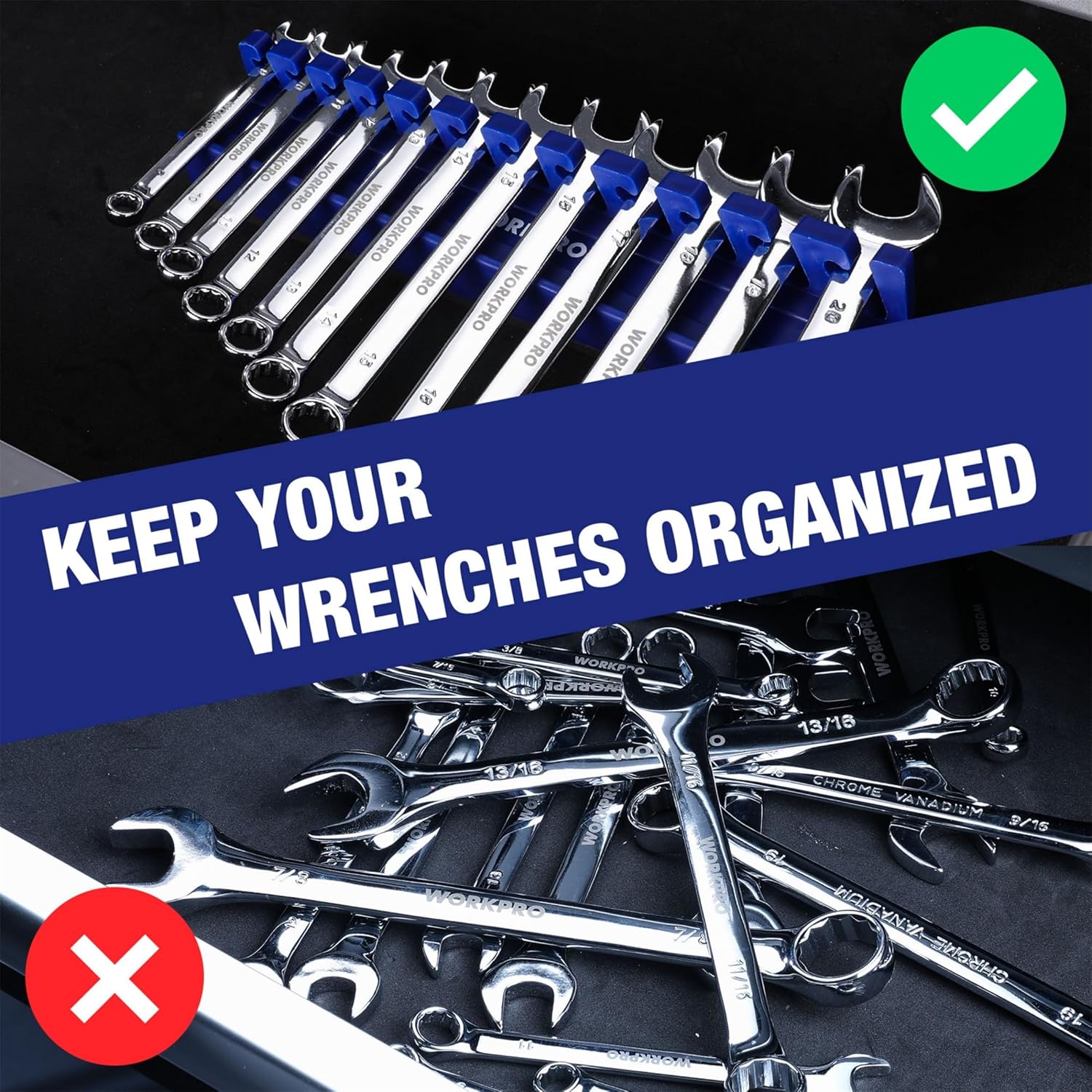 Thumbnail 4 de WORKPRO 12-Slot Magnetic Wrench Organizer Rack (9–20 mm)
