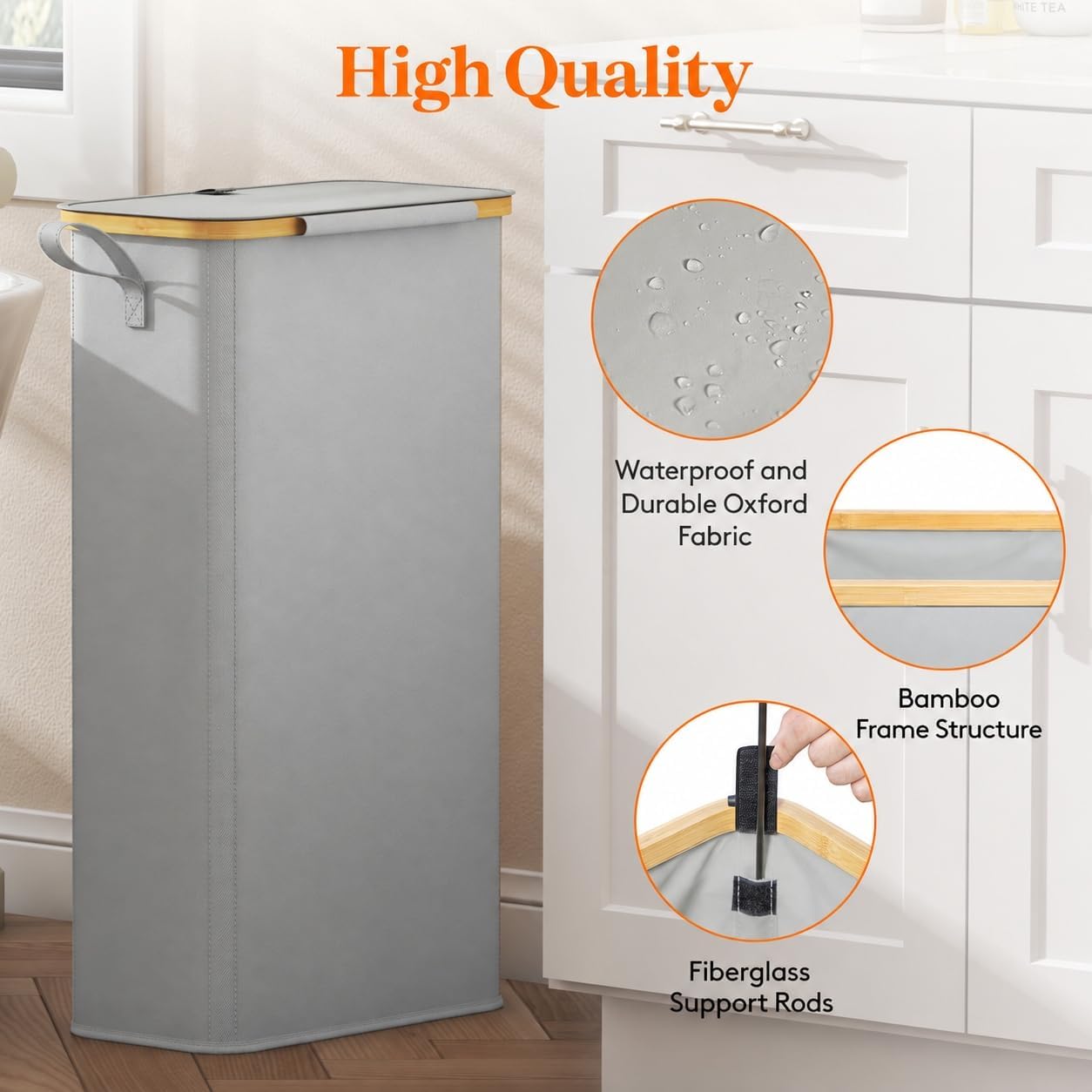 Thumbnail 6 de Lifewit 23177 Slim Laundry Basket with Lid, Silver Grey, Foldable Oxford Cloth