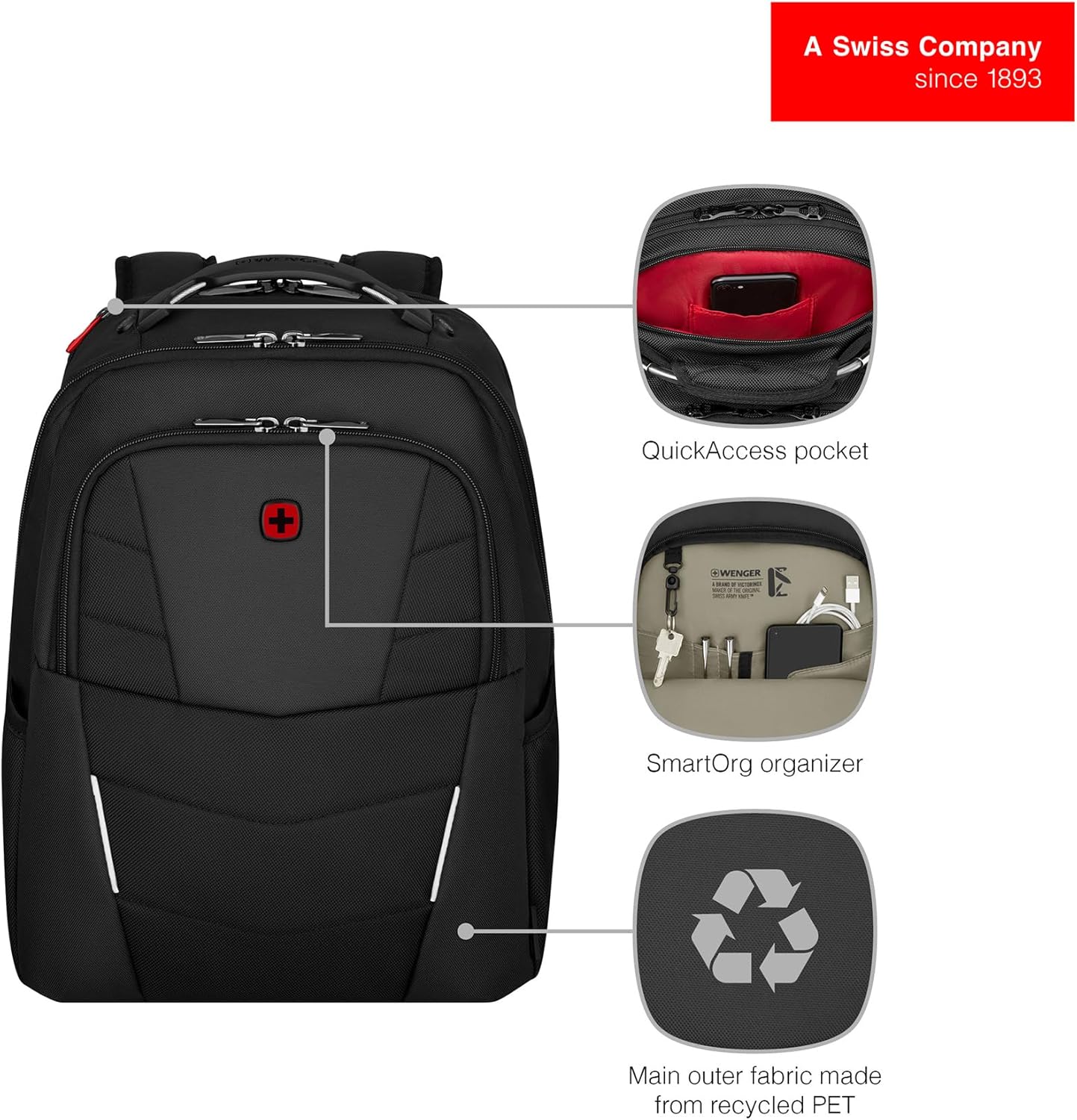 Thumbnail 2 de WENGER Altair Brief Laptop-Tasche mit Tabletfach, Organizer und recyceltem Außenmaterial – Schwarz