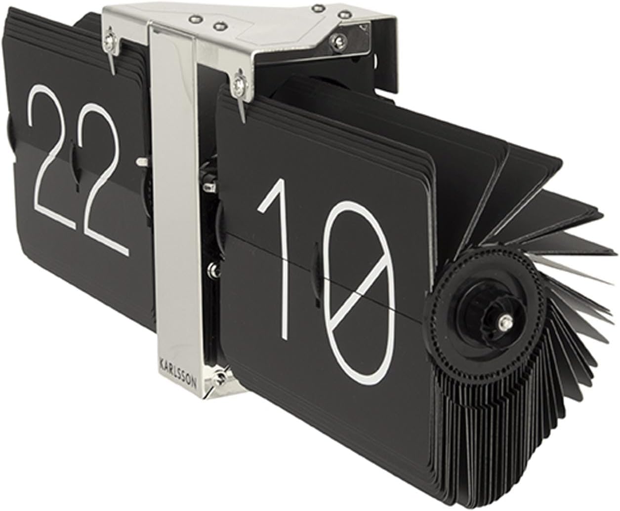 Detalle 2 de Karlsson Flipklok No Case – analoge tafelklok met chromen basis, zwart