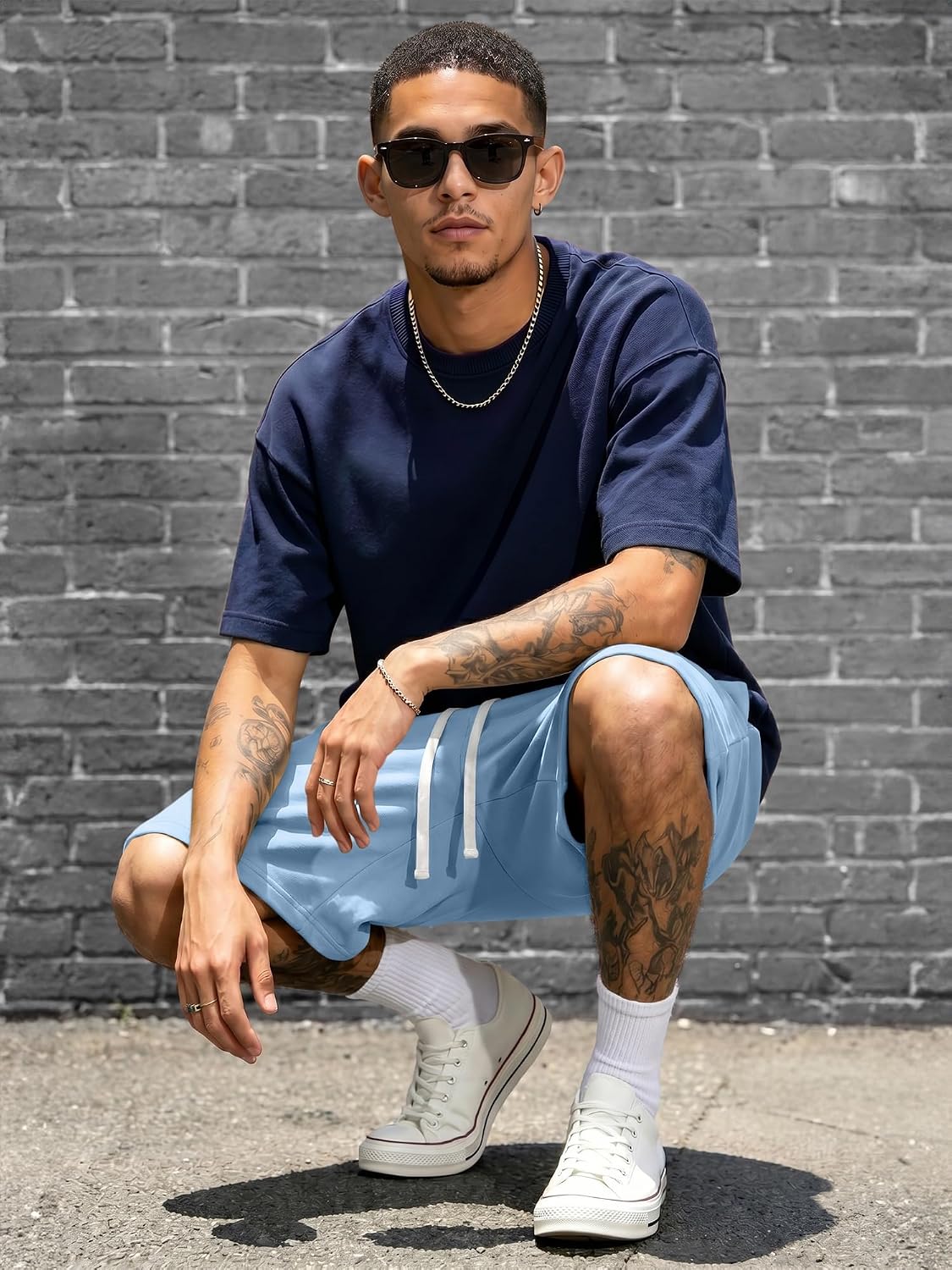 Detalle de JMIERR 2026 Men's Baggy Sweat Shorts: Lightweight, Knee-Length Comfort for Active Lifestyles