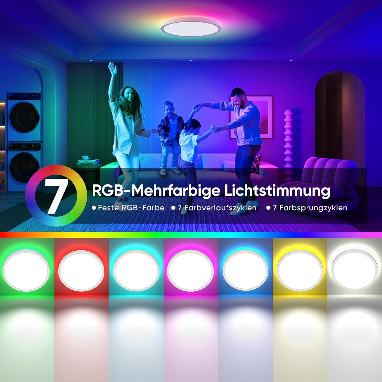 Thumbnail 2 de YiLaie 24W LED-Deckenleuchte mit RGB-Farbwechsel, dimmbar (3000K–6500K) und 2,4G-Fernbedienung, Ø30 cm, IP44