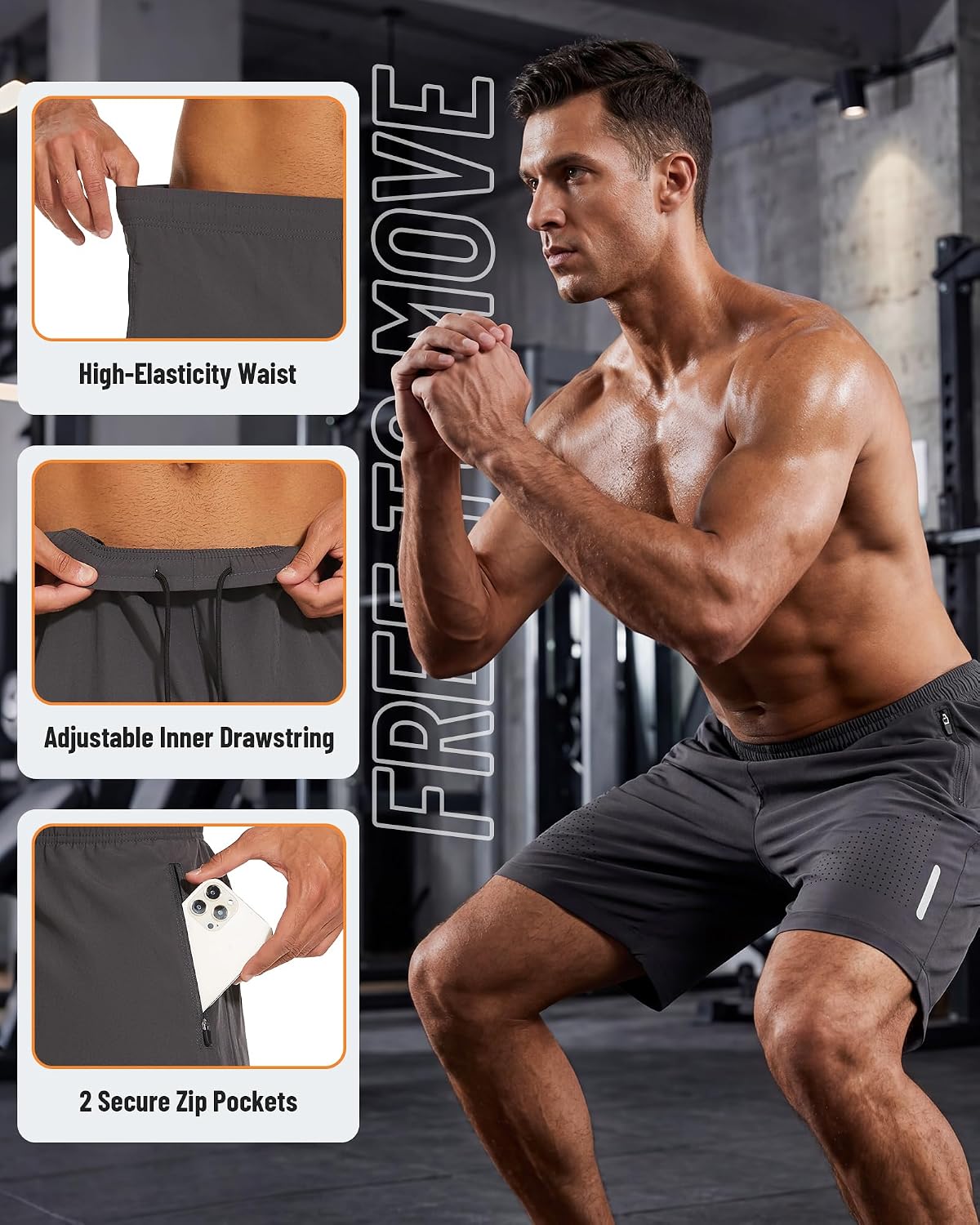 Detalle 2 de YUTYTH Men's Gym Running Shorts: Breathable Quick-Dry with Zipper Pockets