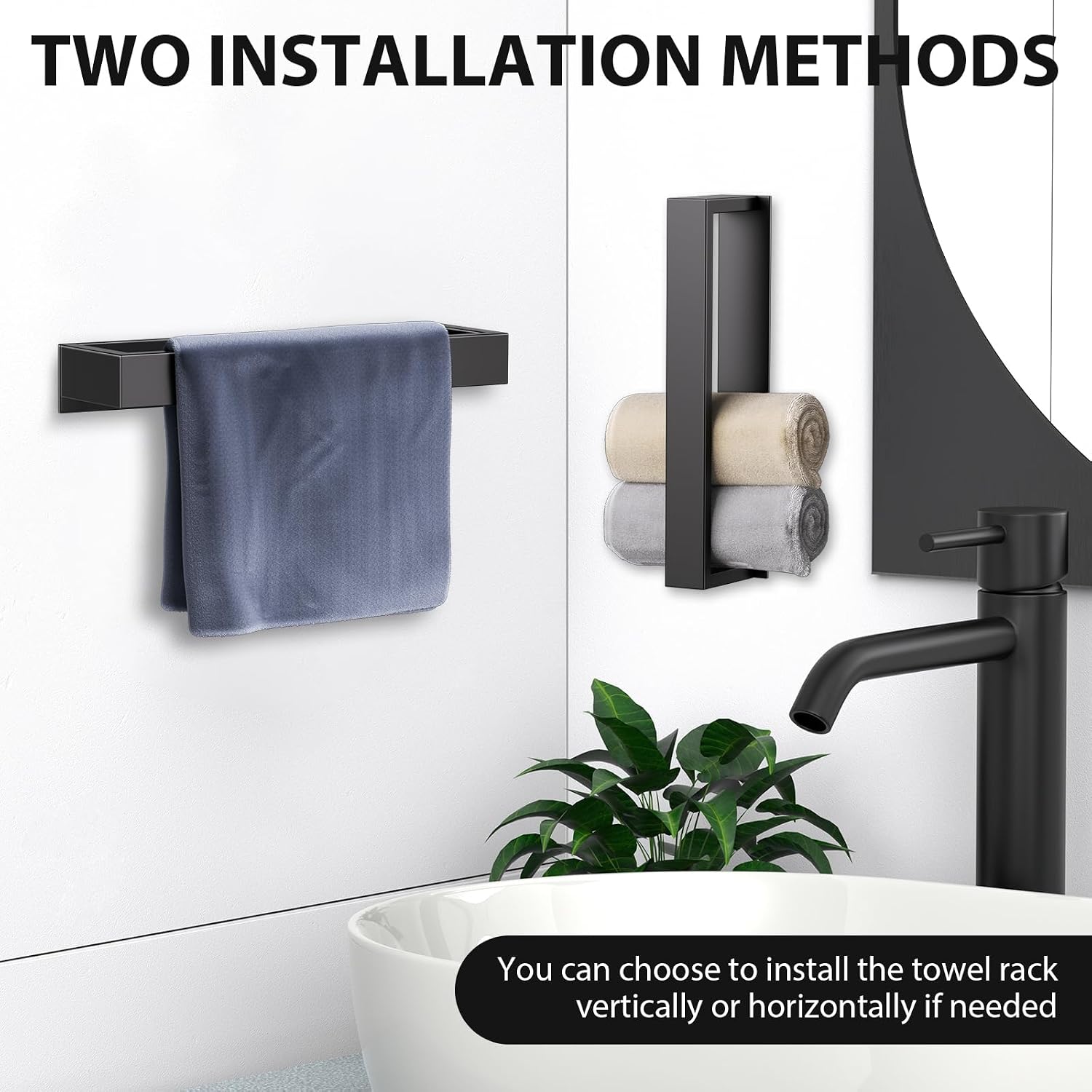 Detalle de YACVCL 30cm Self-Adhesive Towel Holder in Matte Black (SUS304 Stainless Steel)