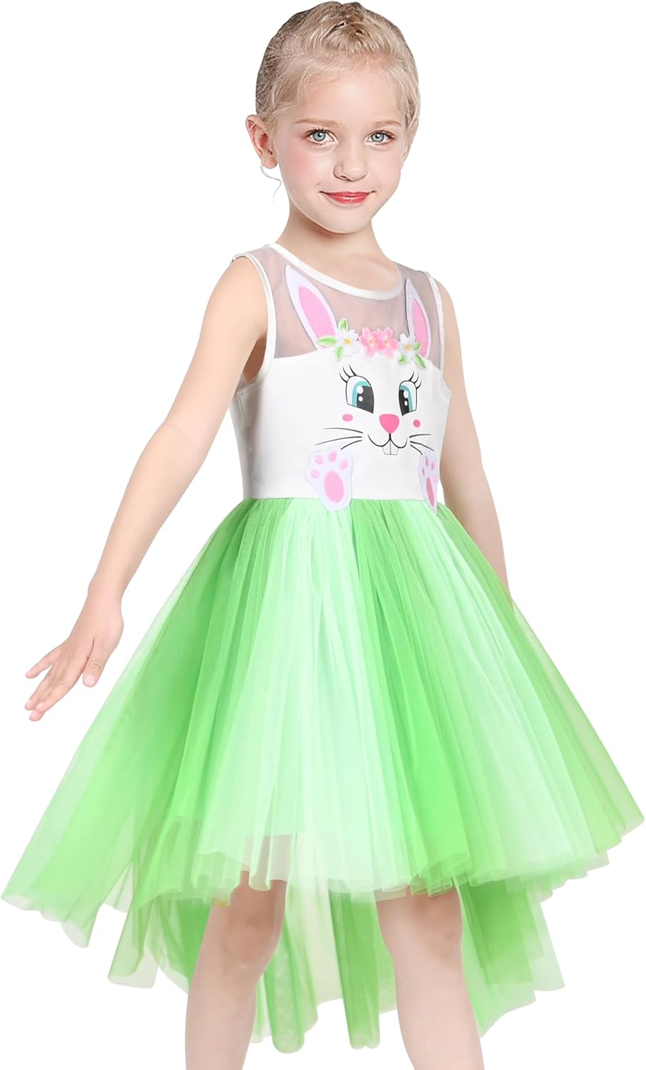 Thumbnail 1 de Sunny Fashion Girls Green Easter Rabbit High-Low Dress (Age 4–8) with Egg Hunting Bag