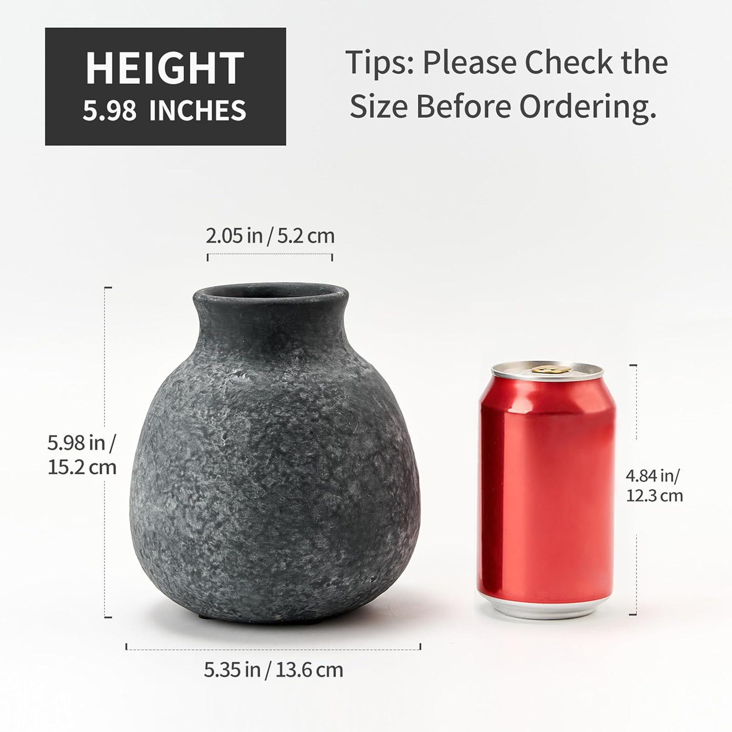 Thumbnail 2 de PORCER rustikale Keramik-Blumenvase im Boho-/Bauernhaus-Stil, ca. 15 cm, schwarz