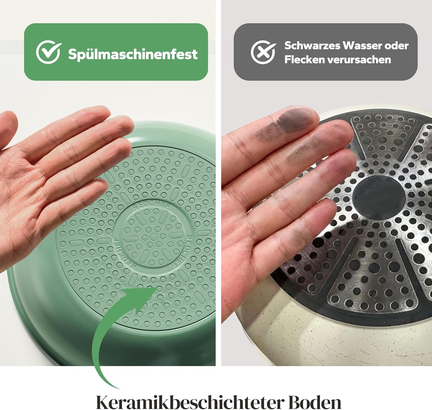 Thumbnail 6 de Redchef Pfannenset mit abnehmbarem Griff (20/24/28 cm) – 6-teilig, für Induktion, Keramik-Antihaft