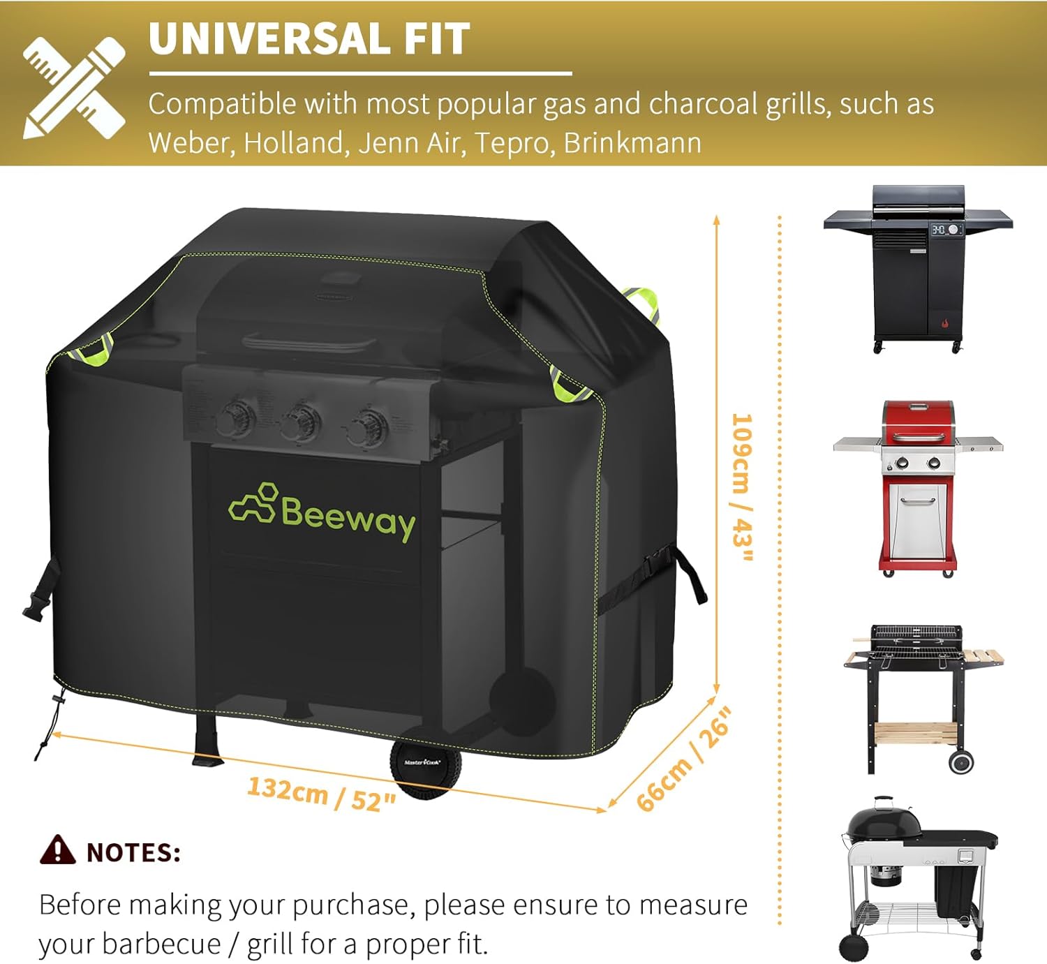 Detalle 2 de BEEWAY BBQ Cover for Gas Grills 132cm x 66cm ⌁?