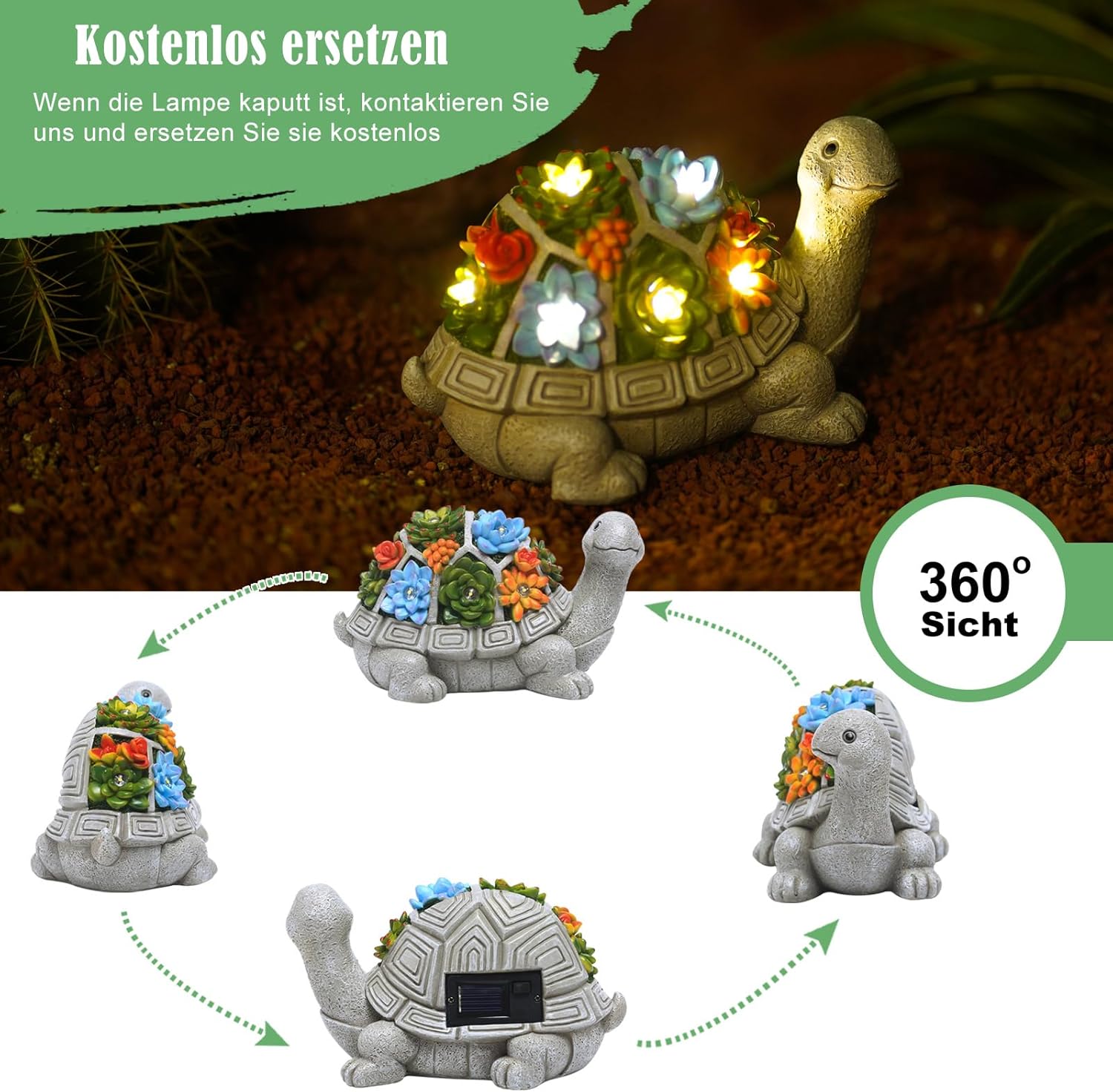 Thumbnail 4 de Yeomoo Figurine solaire de jardin tortue avec plantes succulentes et 7 lumières LED