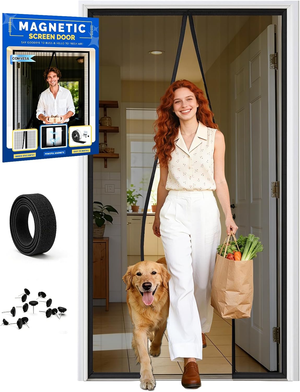 Detalle de COMYESA Fly Screens for Doors – Durable 90x210cm Magnetic Door Screen