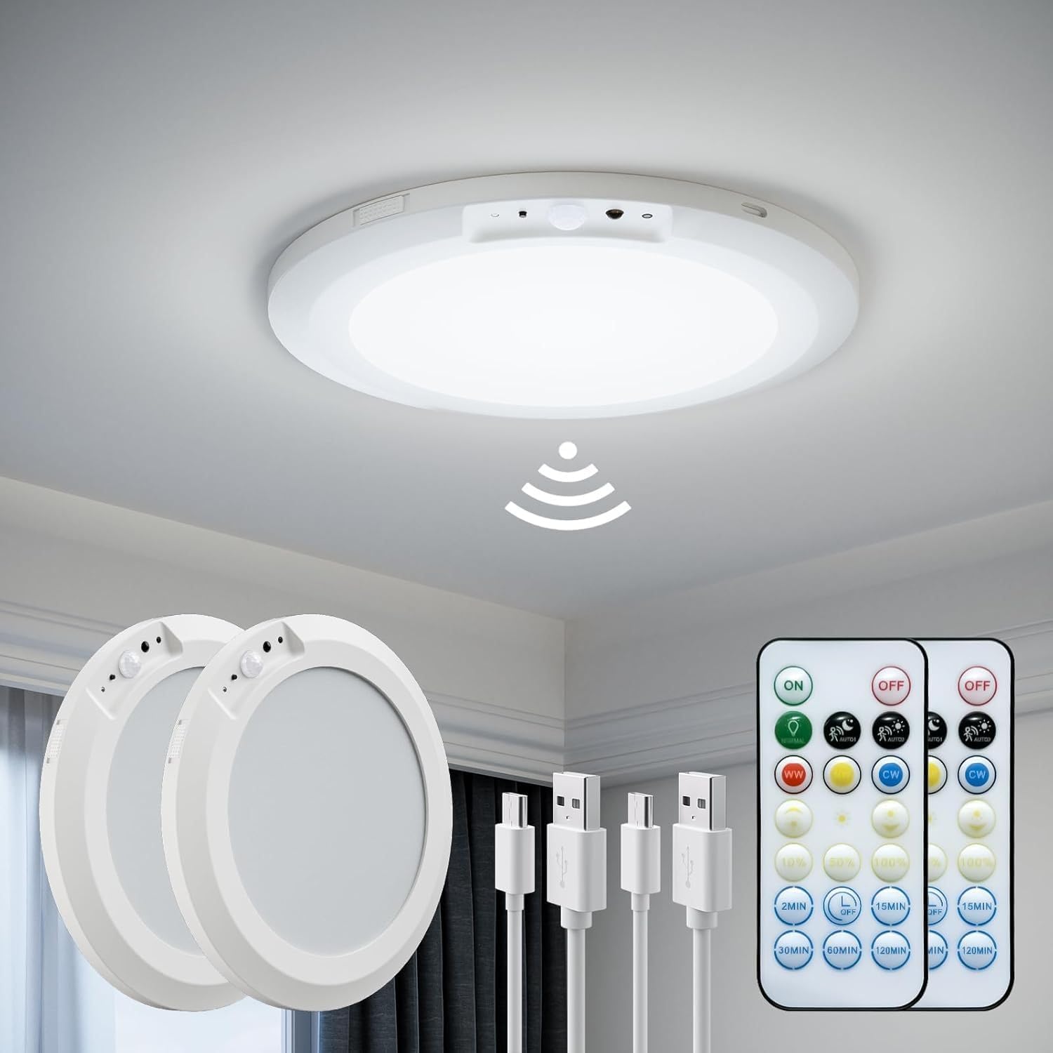 Detalle de FIONSUN CL002-WH2P-FNCA Motion Sensor Ceiling Lights, 2-Pack