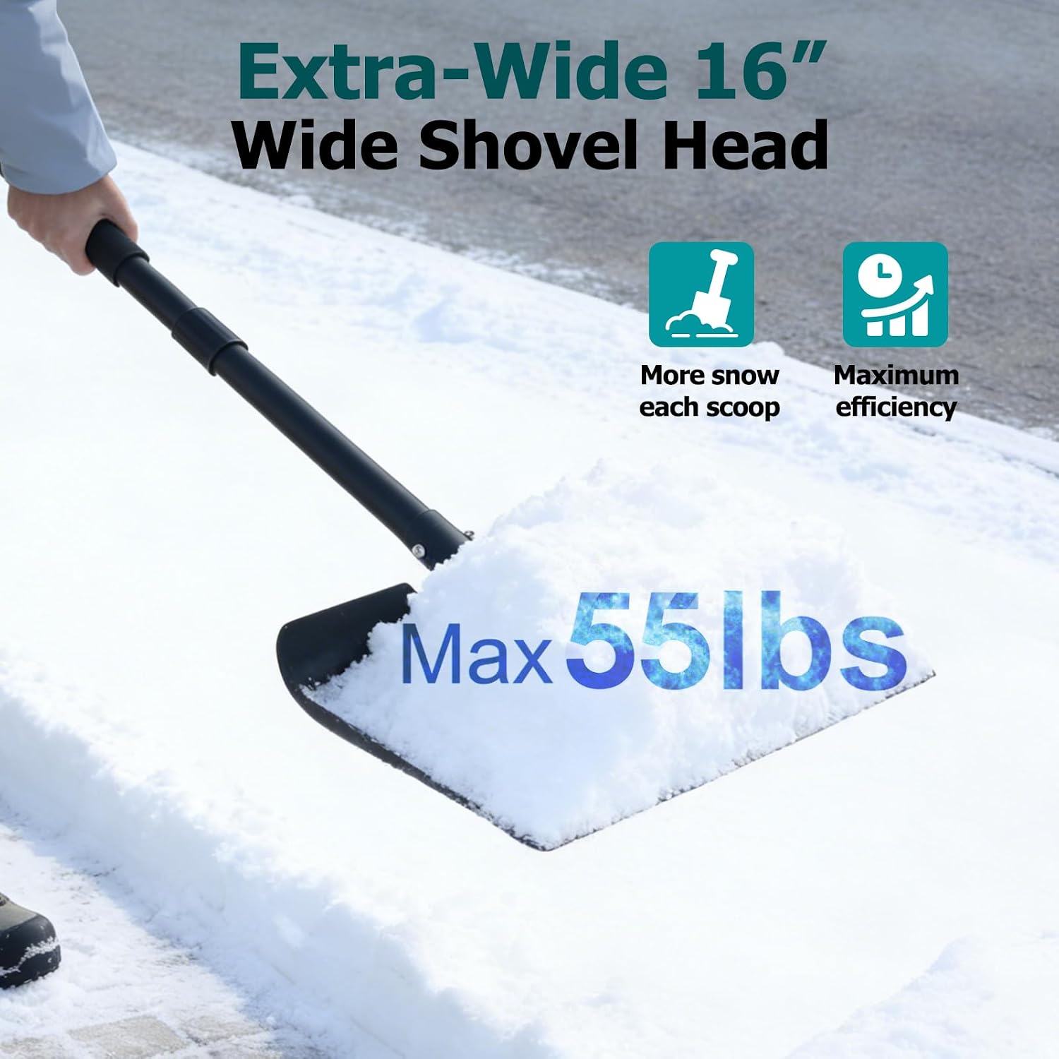 Detalle de Wormutong Heavy Duty Metal Snow Shovel, Adjustable Handle, 41 cm Steel Blade