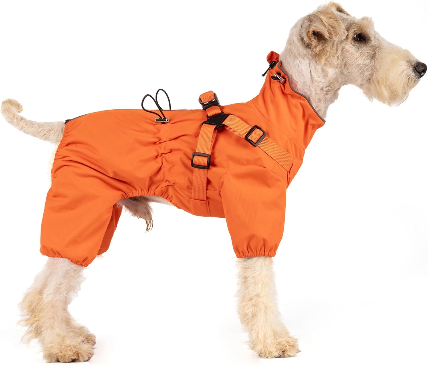 Detalle de Mile High Life Waterproof Dog Raincoat, XS Orange with Harness – Full Coverage & Reflective