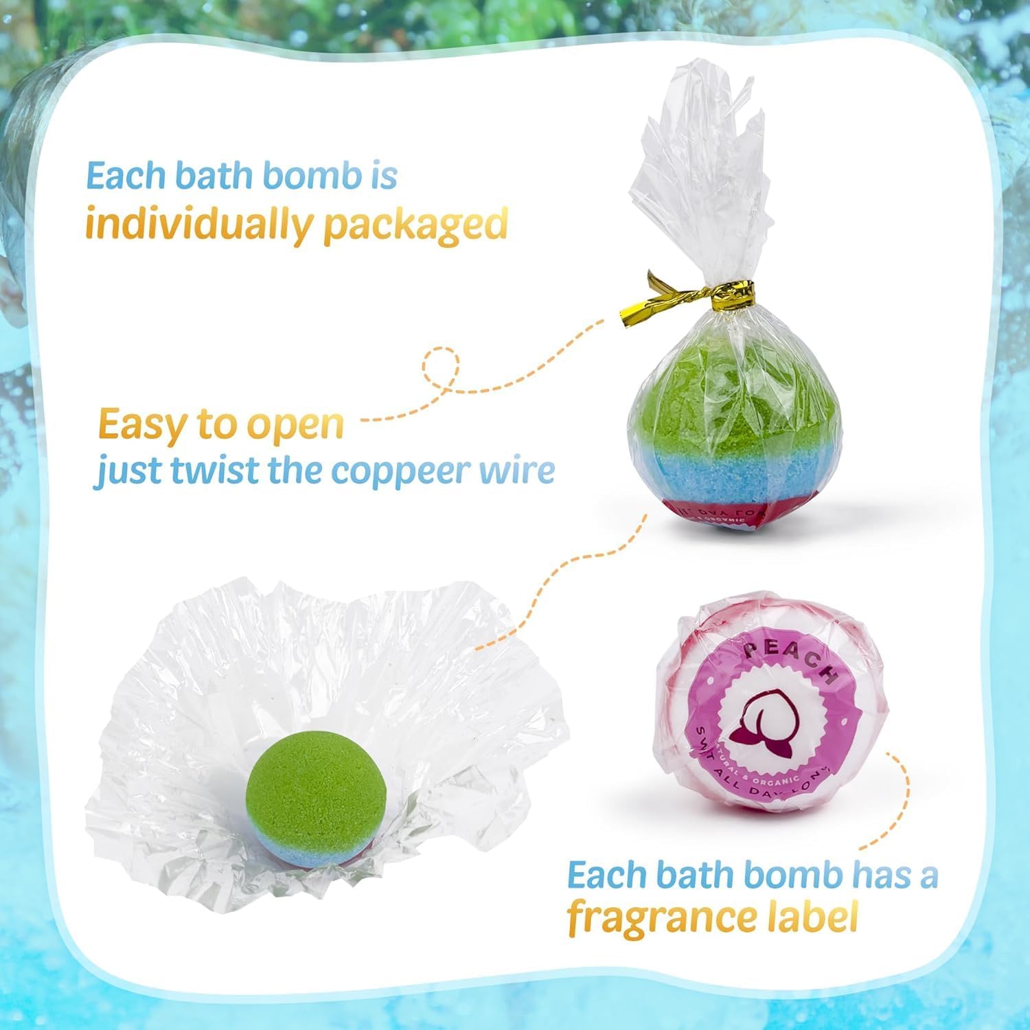 Detalle de Bath Bombs for Kids: 24 Glow‑In‑The‑Dark Surprise Bath Fizz with Natural Colour